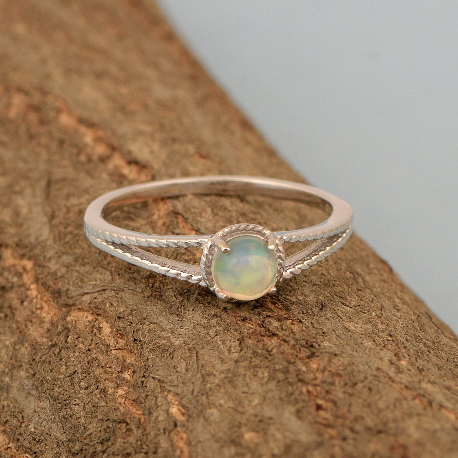 Dual Band 0.55 Ctw Opal 925 Sterling Silver Women Engagement Ring - Kimaya INC