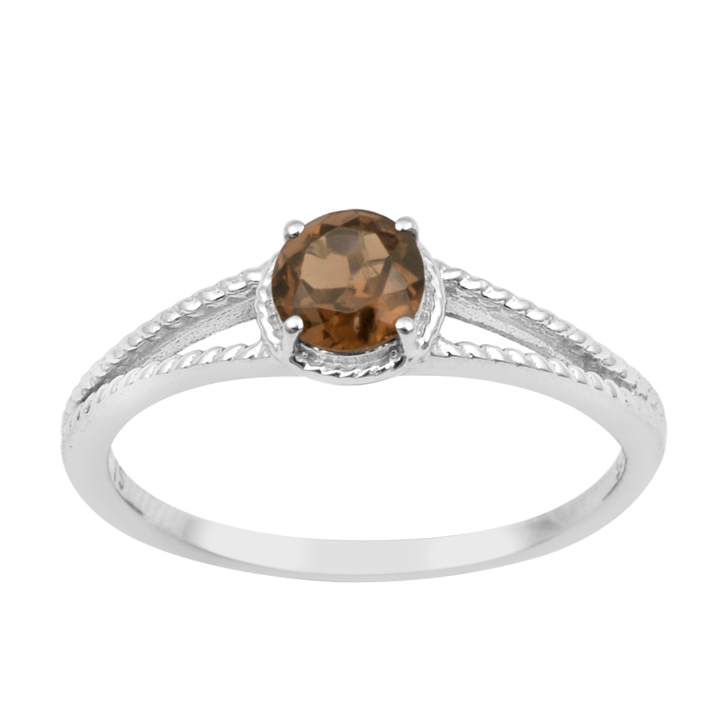 Dual Band 0.55 Ctw Smoky Quartz 925 Sterling Silver Women Engagement Ring - Kimaya INC