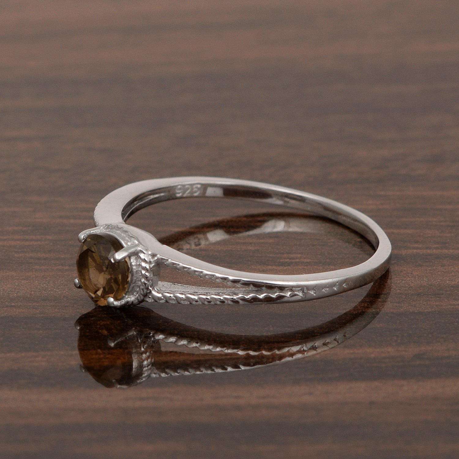 Dual Band 0.55 Ctw Smoky Quartz 925 Sterling Silver Women Engagement Ring - Kimaya INC