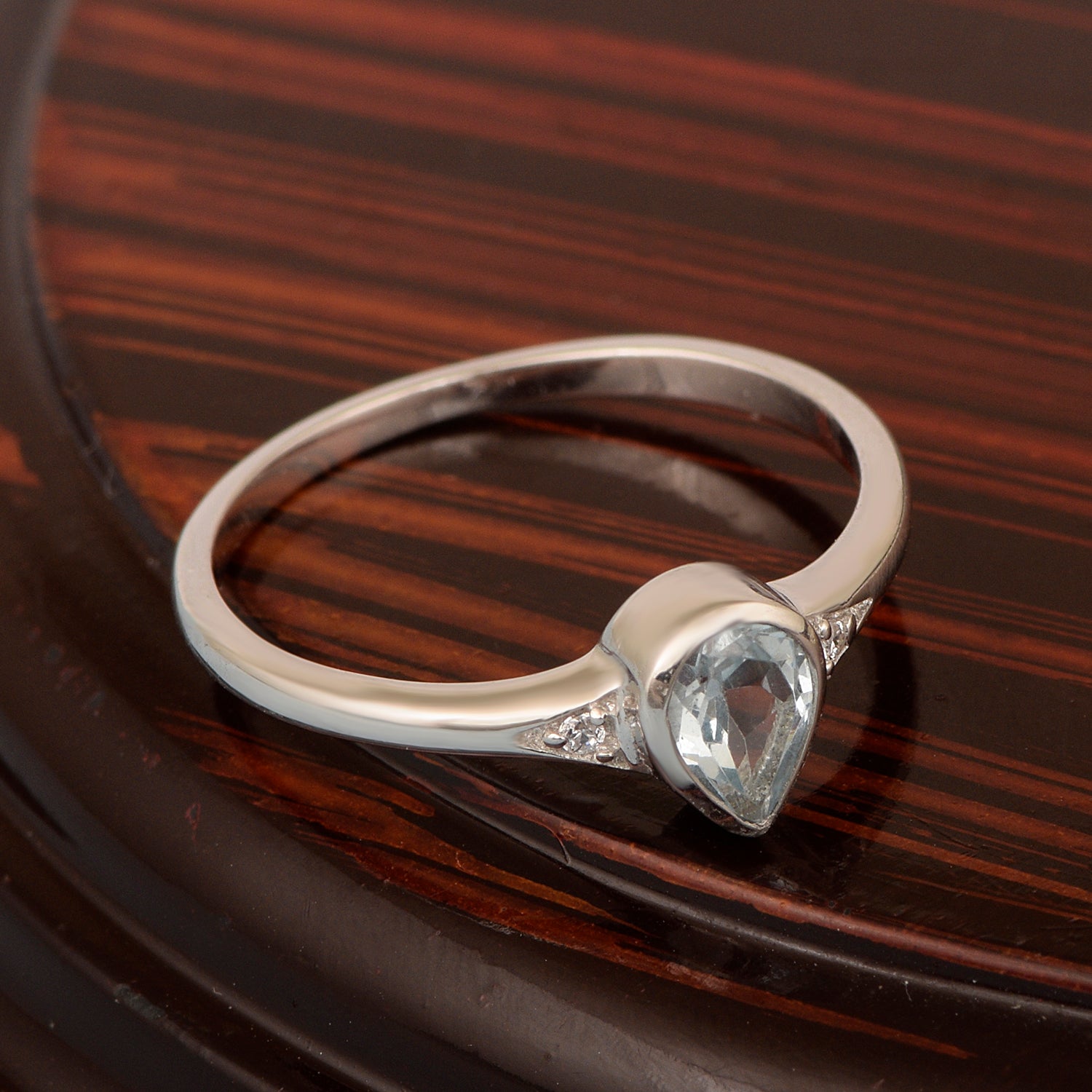 925 Sterling Silver Pear Shape 6X4MM Aquamarine Women Solitaire Ring - Kimaya INC