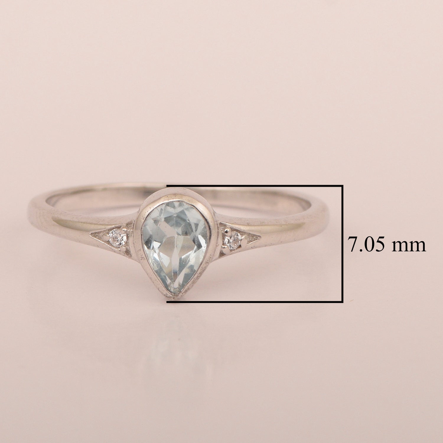 925 Sterling Silver Pear Shape 6X4MM Aquamarine Women Solitaire Ring - Kimaya INC