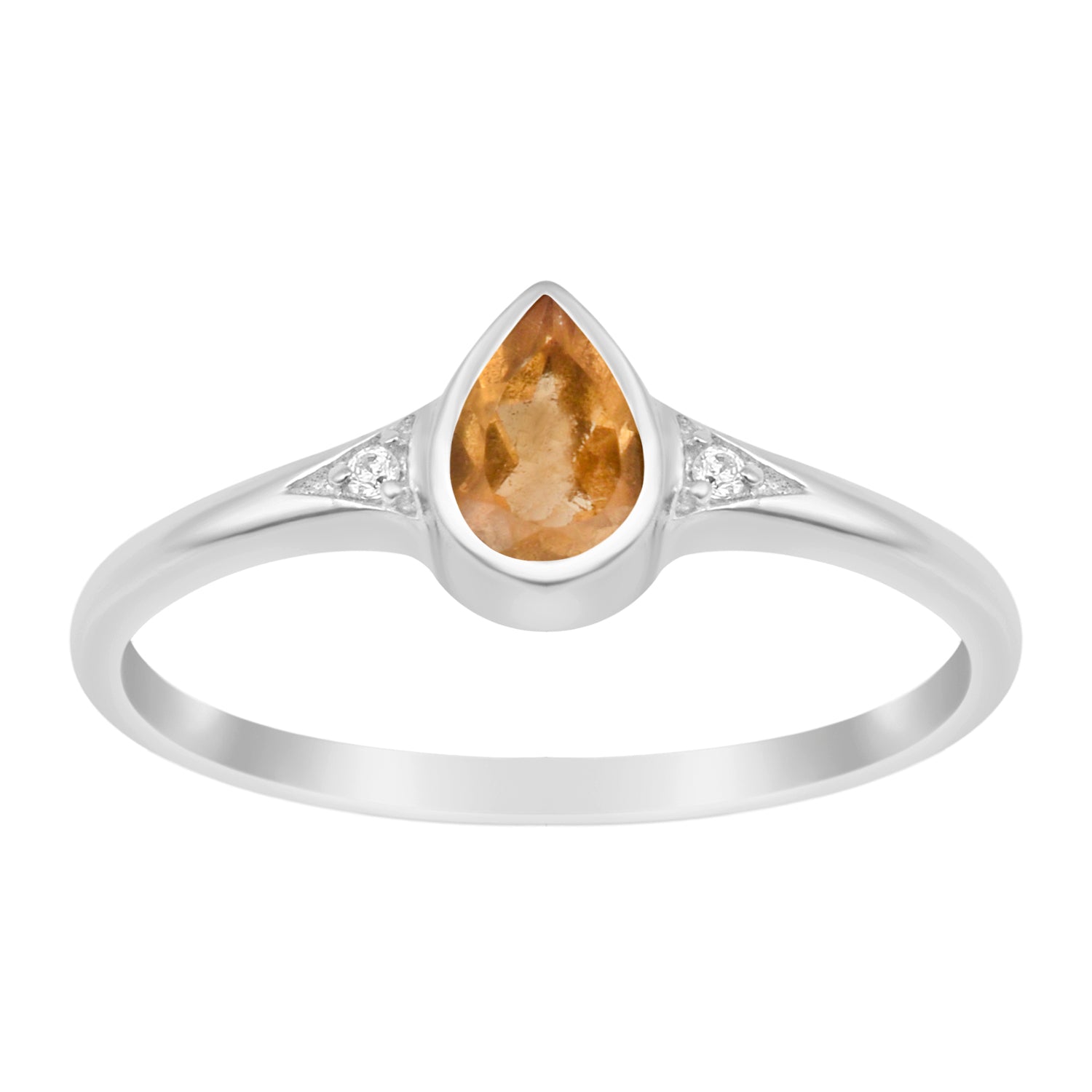 925 Sterling Silver Pear Shape 6X4MM Citrine Women Solitaire Ring - Kimaya INC