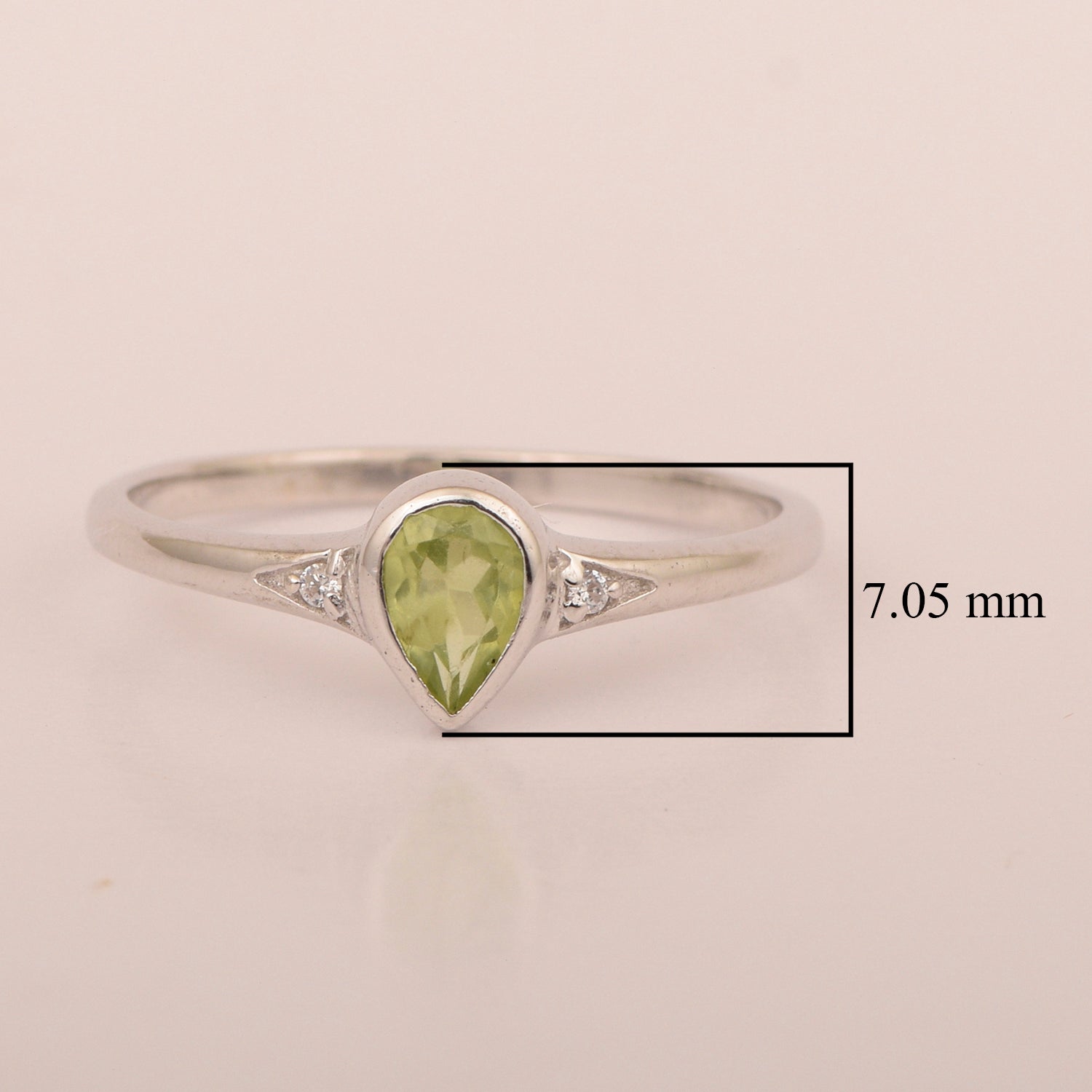 925 Sterling Silver Pear Shape 6X4MM Peridot Women Solitaire Ring - Kimaya INC