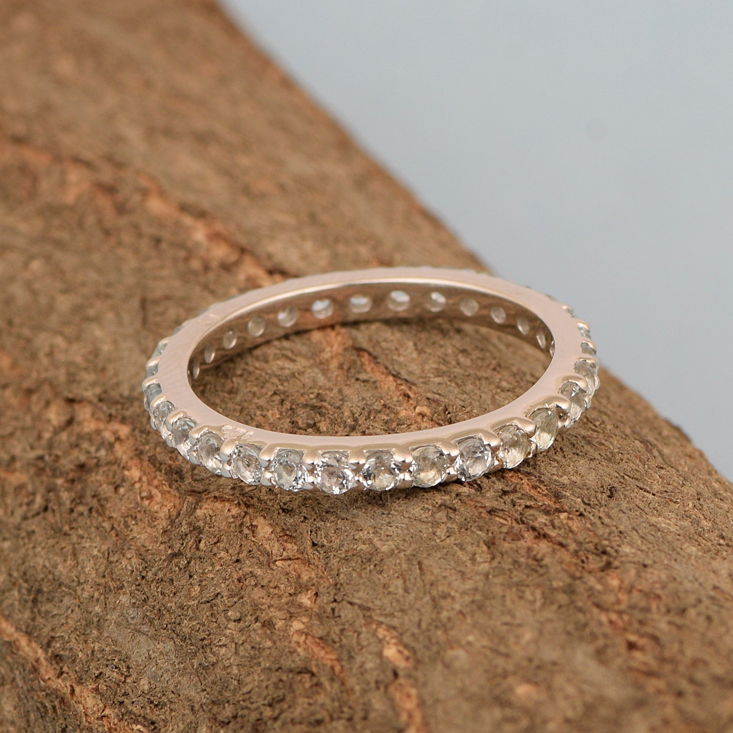 Eternity Band 925 Sterling Silver Round 2 MM Aquamarine Ring - Kimaya INC