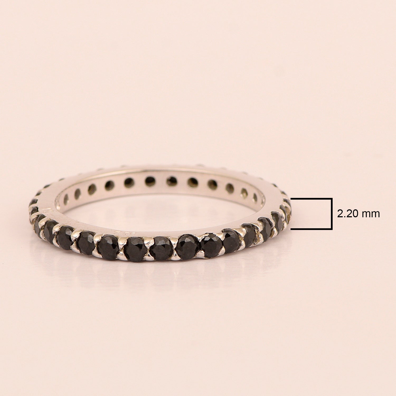 Eternity Band 925 Sterling Silver Round 2 MM Black Spinel Ring - Kimaya INC