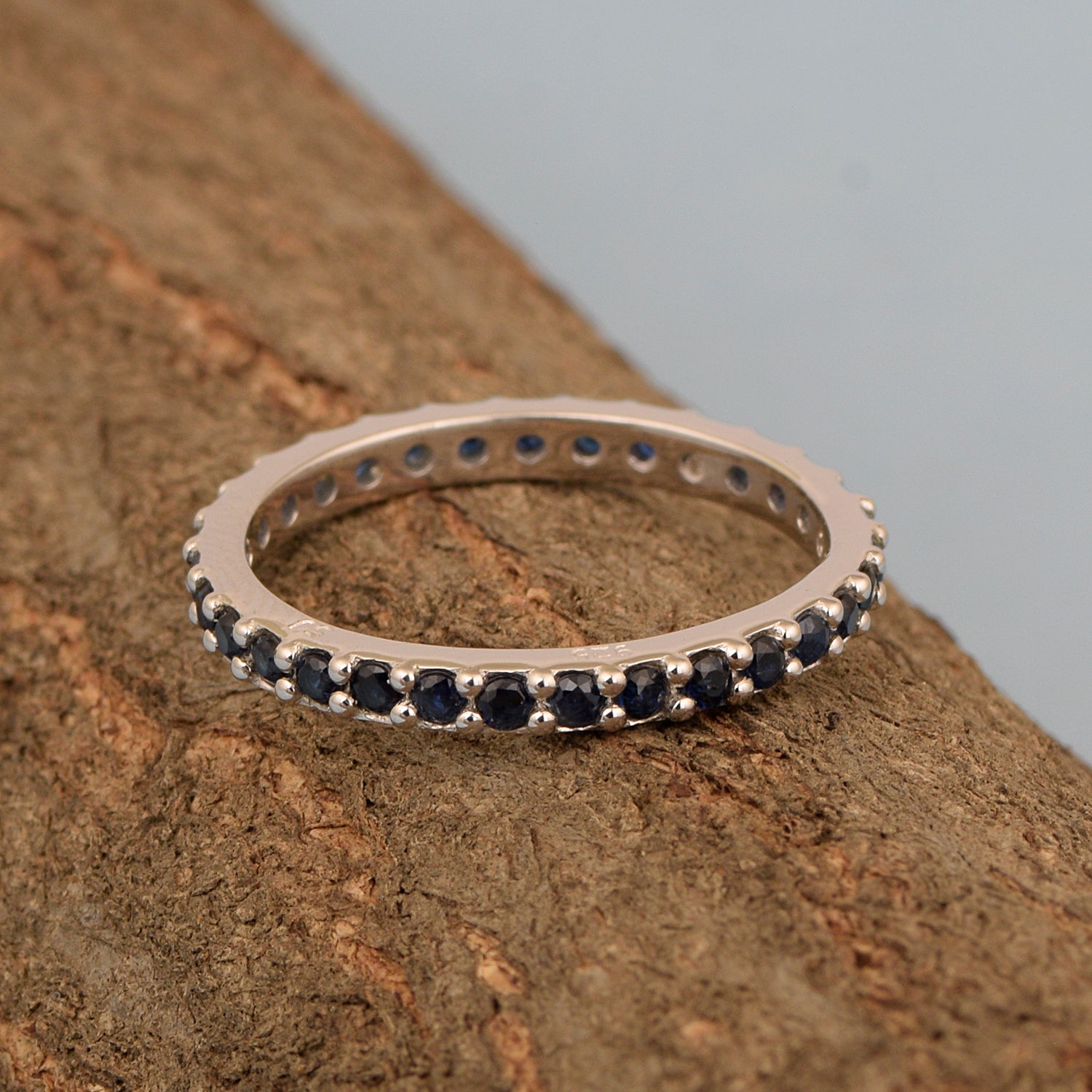 Eternity Band 925 Sterling Silver Round 2 MM Blue Sapphire Ring - Kimaya INC