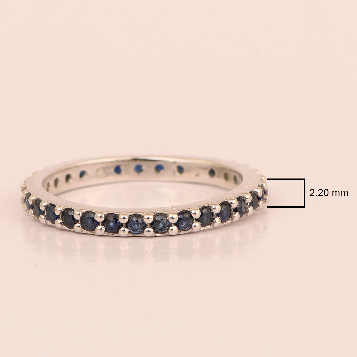 Eternity Band 925 Sterling Silver Round 2 MM Blue Sapphire Ring - Kimaya INC