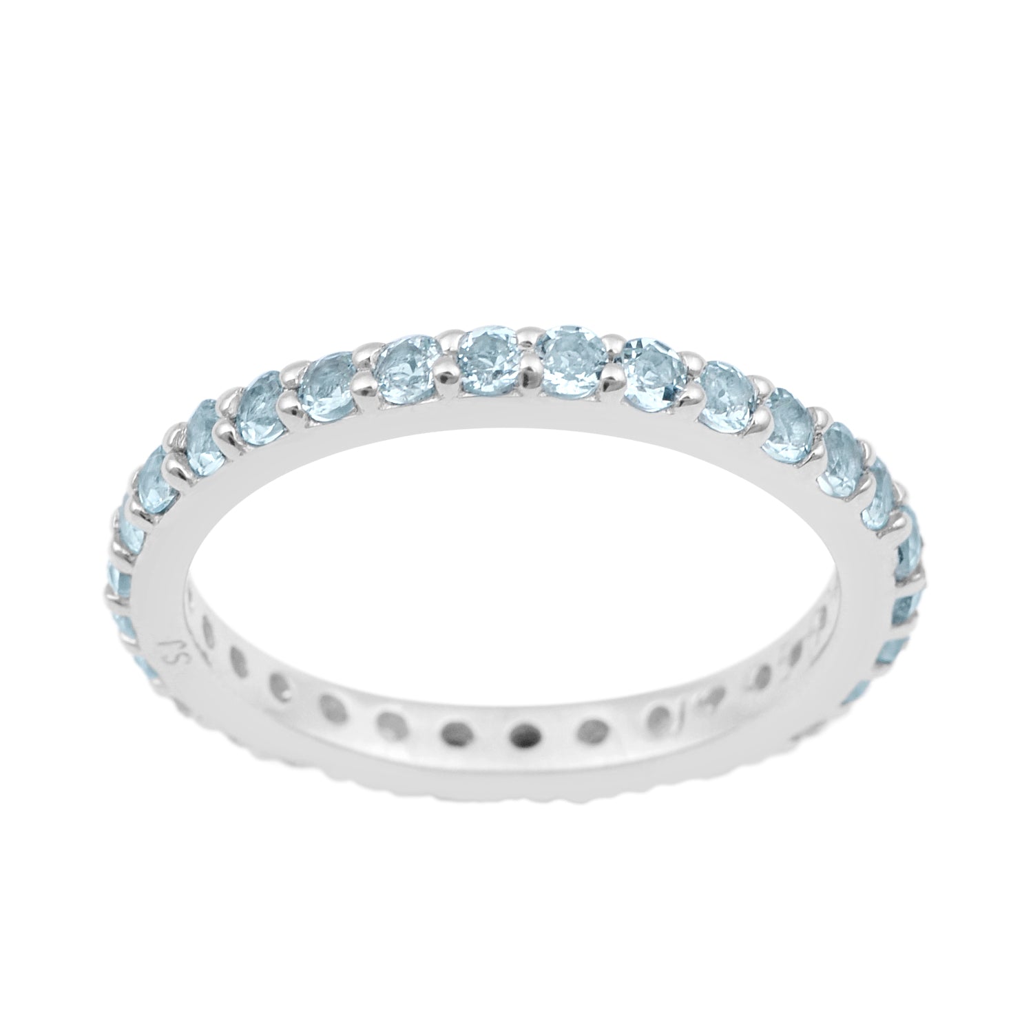 Eternity Band 925 Sterling Silver Round 2 MM Swiss Blue Topaz Ring - Kimaya INC