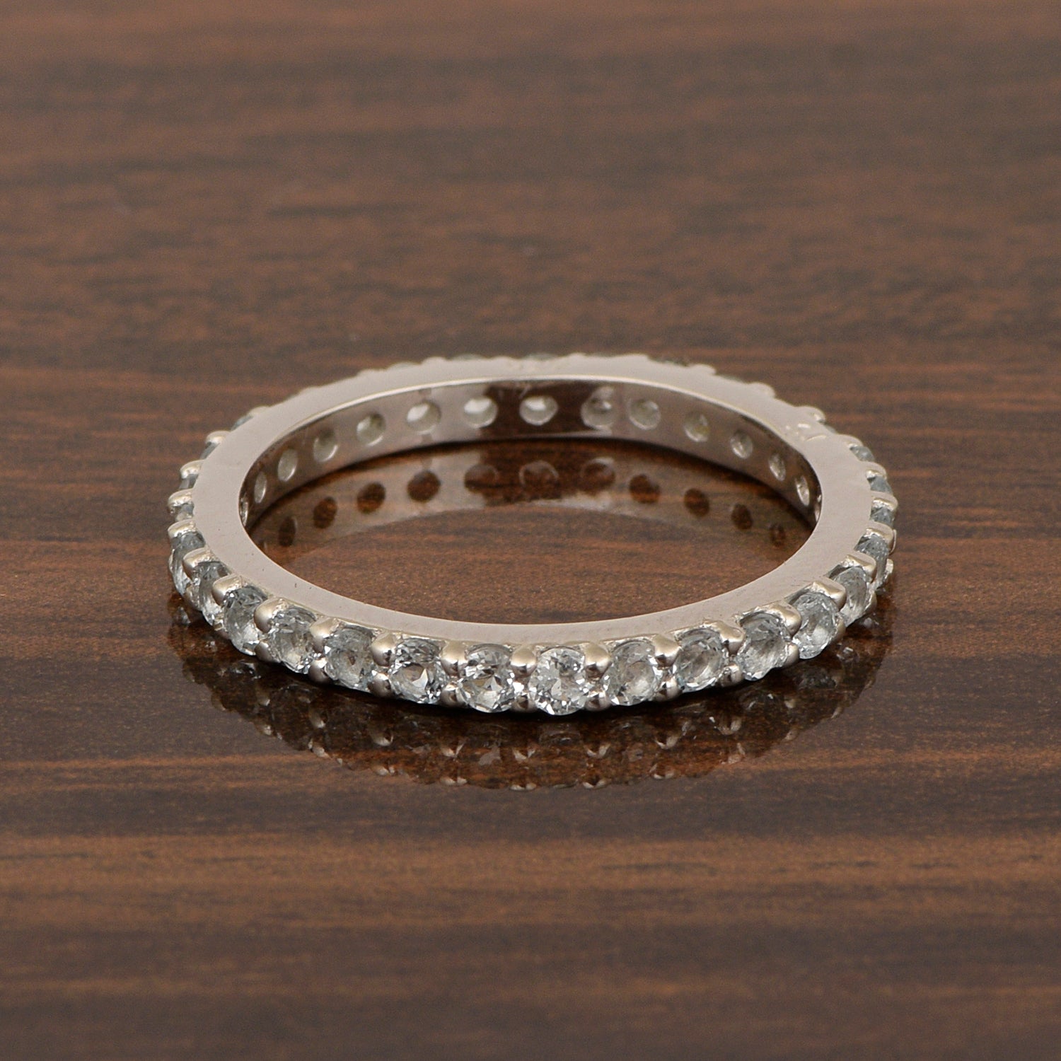 Eternity Band 925 Sterling Silver Round 2 MM Swiss Blue Topaz Ring - Kimaya INC