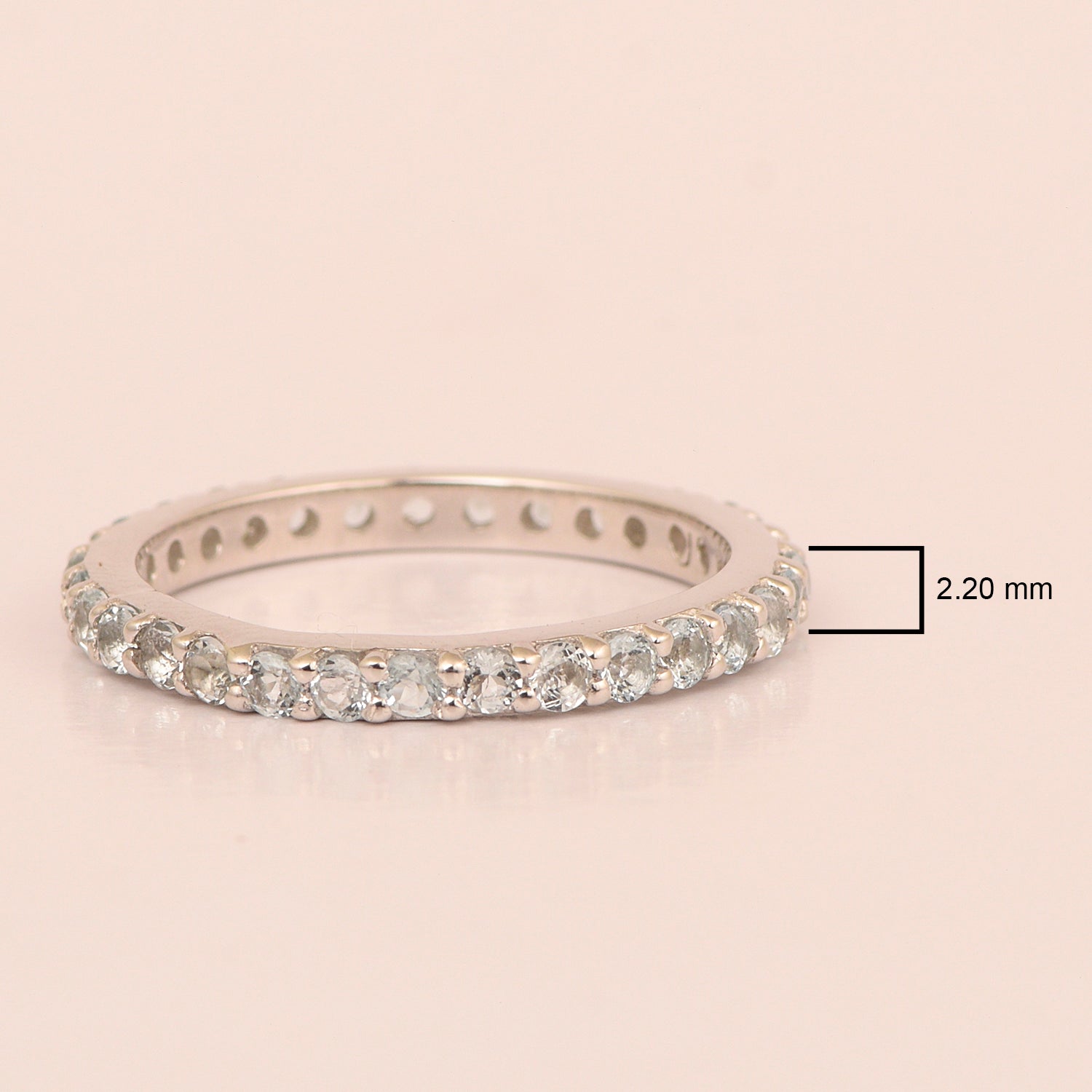 Eternity Band 925 Sterling Silver Round 2 MM Swiss Blue Topaz Ring - Kimaya INC