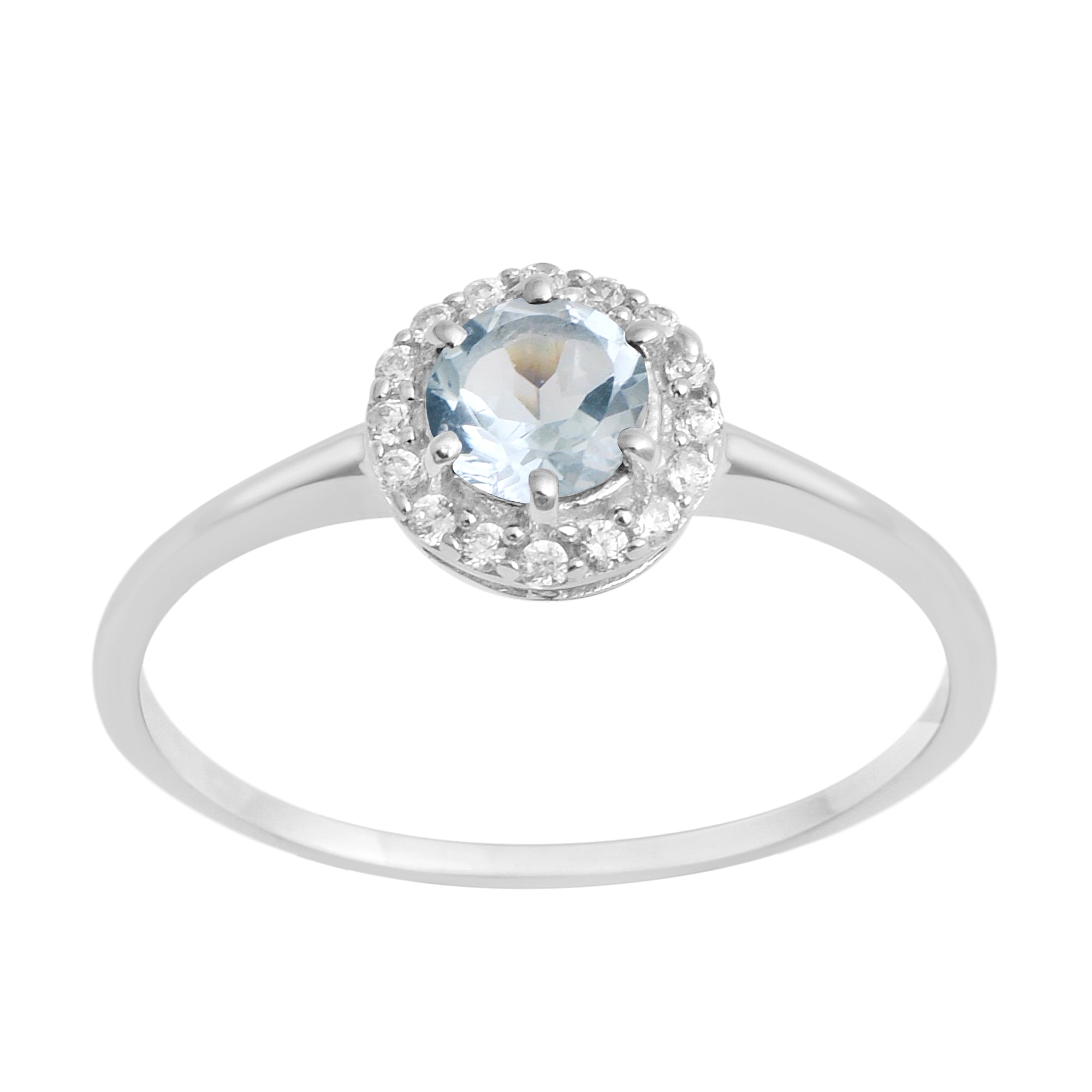 925 Sterling Silver Round 5MM Blue Topaz Solitaire Accents Ring - Kimaya INC