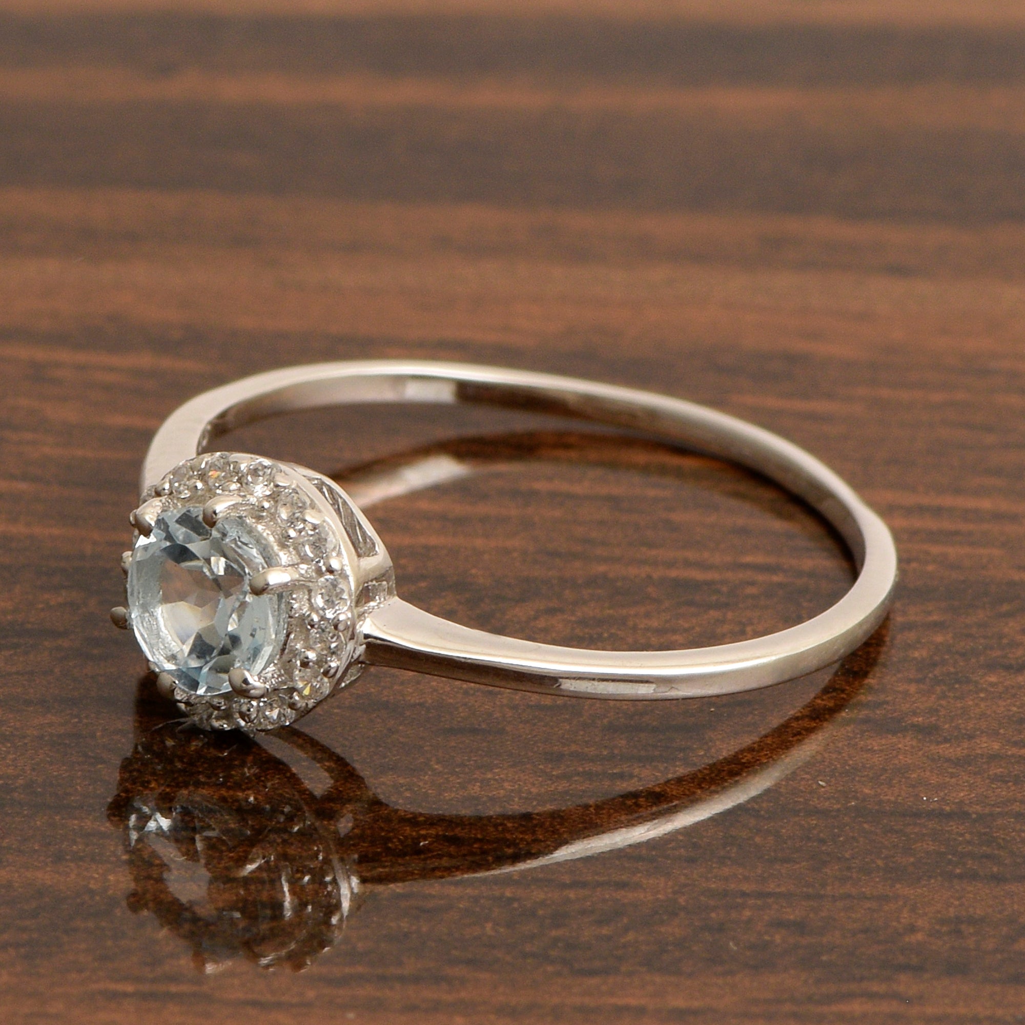 925 Sterling Silver Round 5MM Blue Topaz Solitaire Accents Ring - Kimaya INC