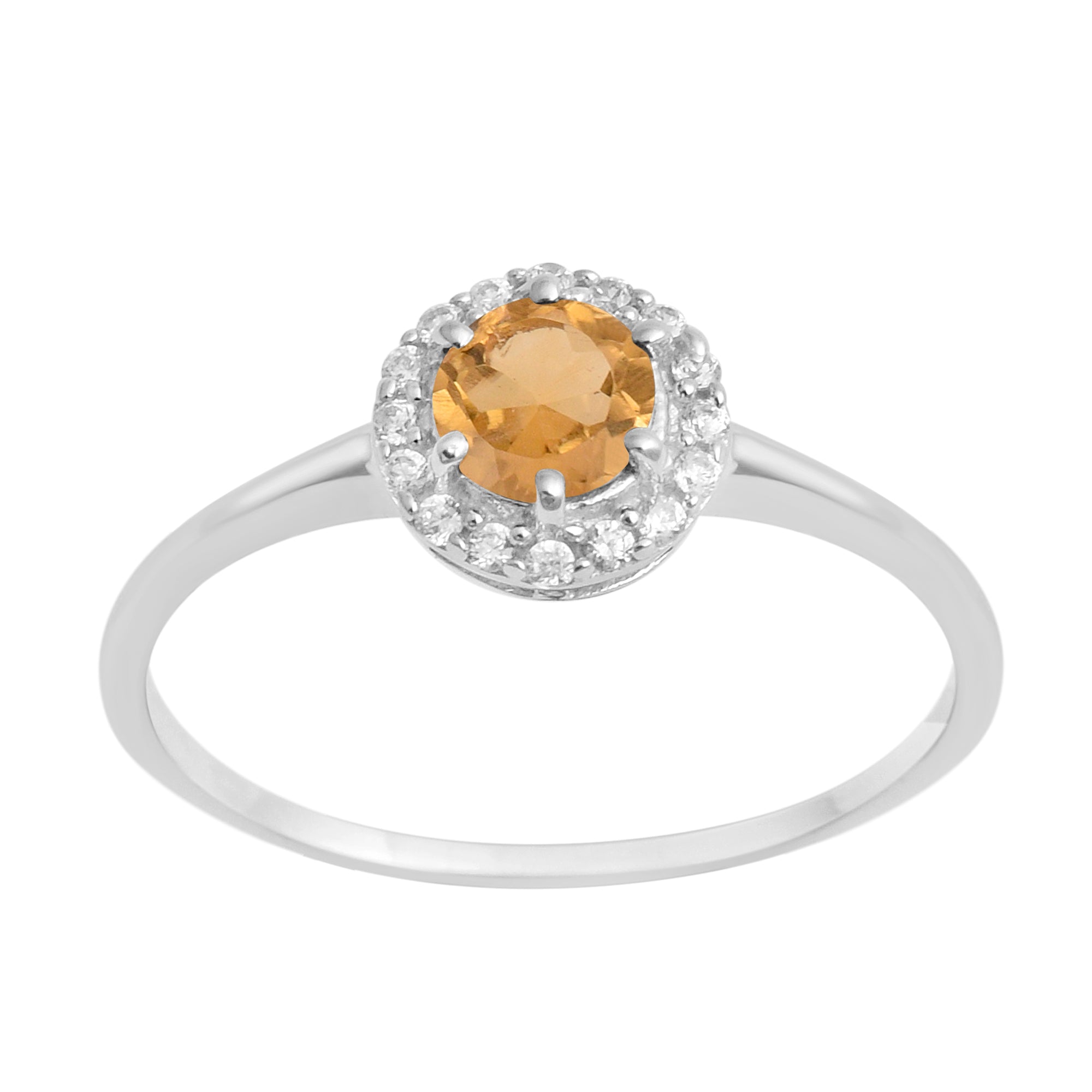 925 Sterling Silver Round 5MM Citrine Solitaire Accents Ring - Kimaya INC