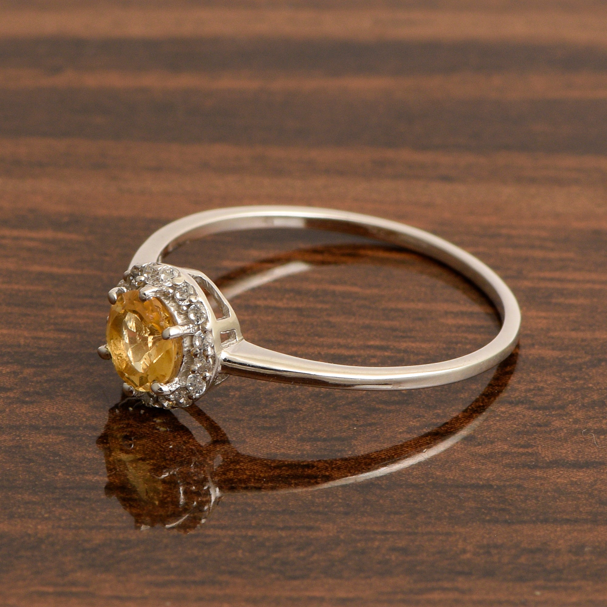 925 Sterling Silver Round 5MM Citrine Solitaire Accents Ring - Kimaya INC