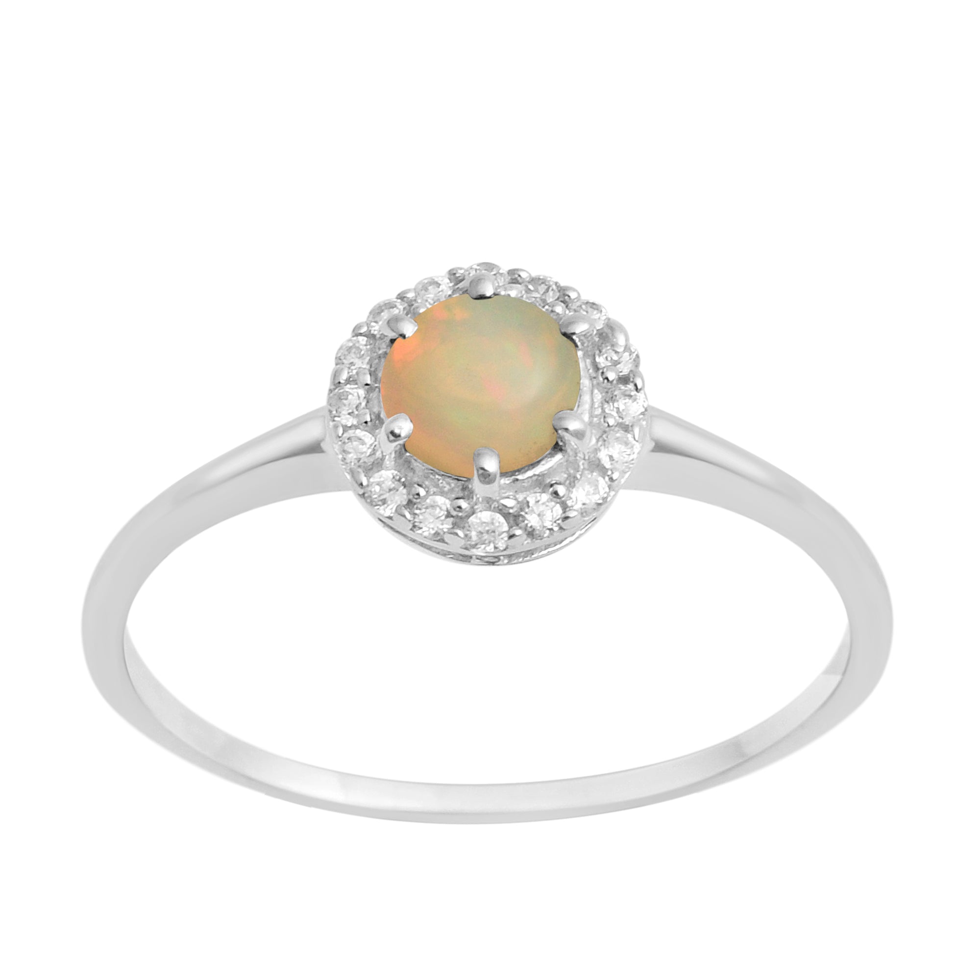 925 Sterling Silver Round 5MM Opal Solitaire Accents Ring - Kimaya INC