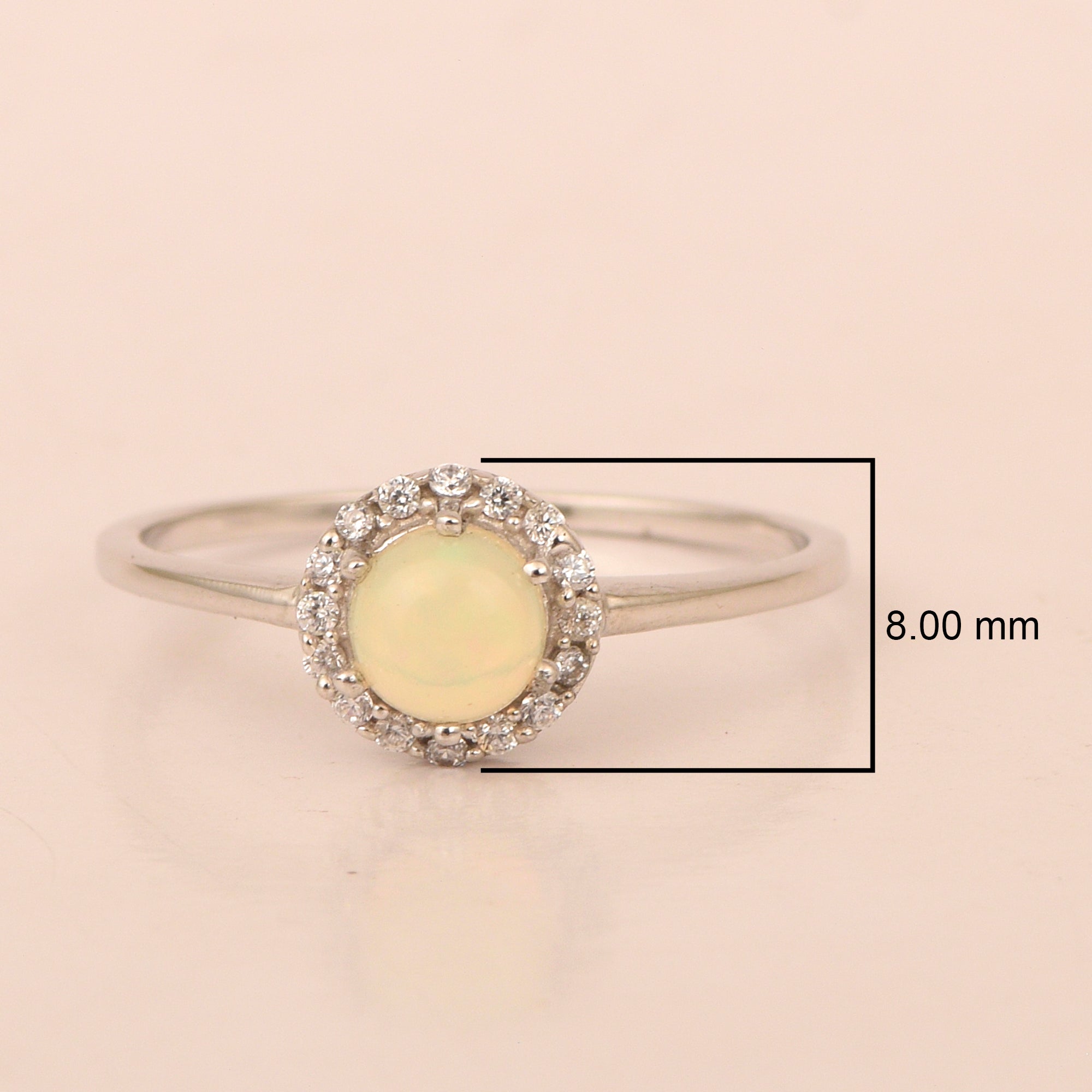 925 Sterling Silver Round 5MM Opal Solitaire Accents Ring - Kimaya INC