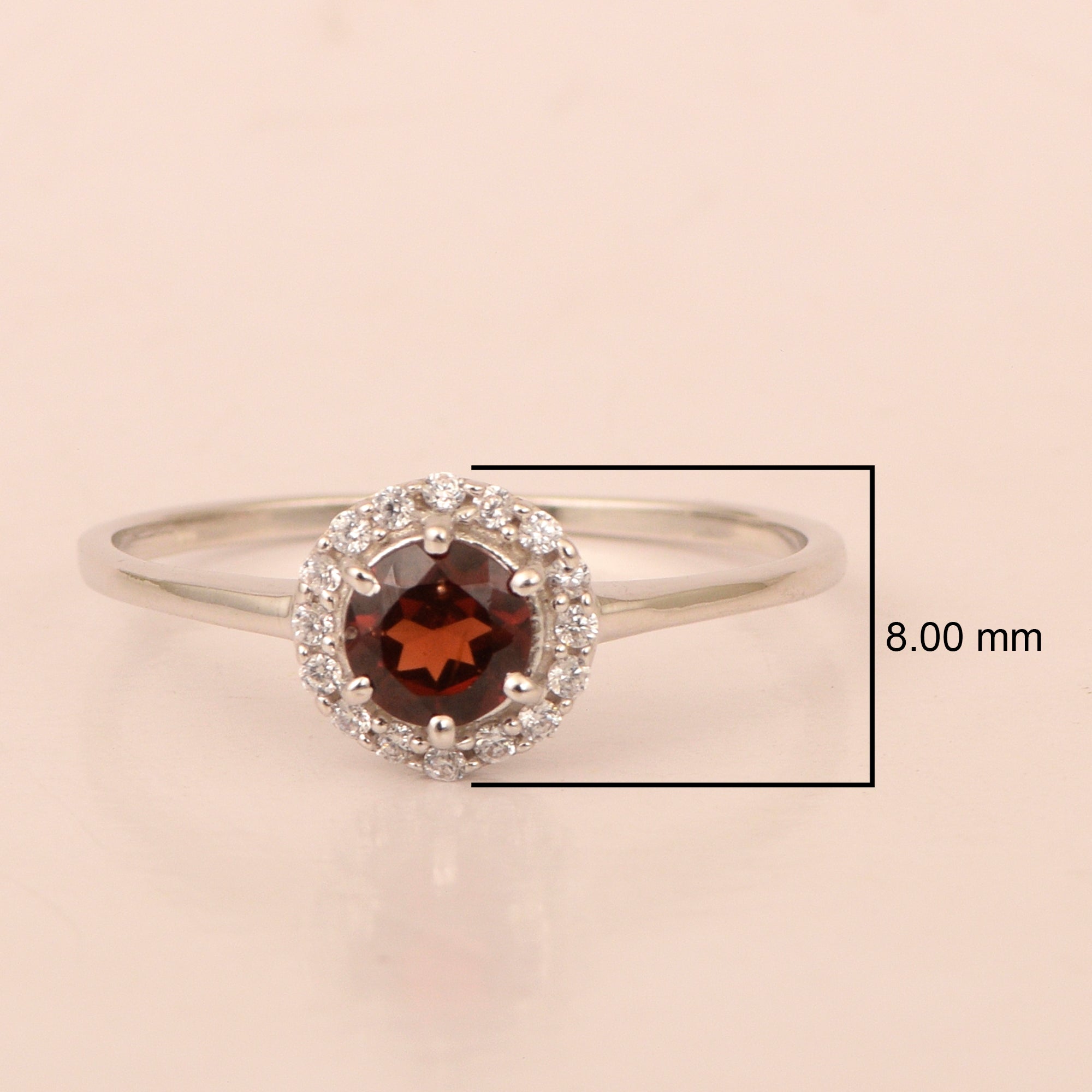 925 Sterling Silver Round 5MM Garnet Solitaire Accents Ring - Kimaya INC