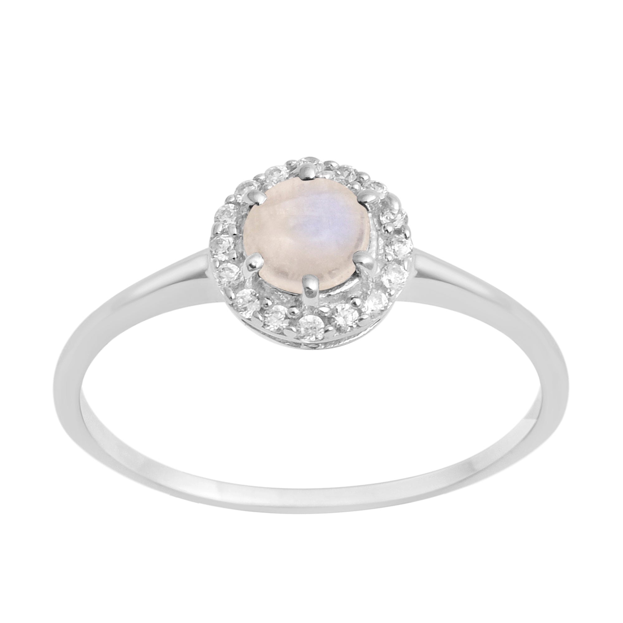 925 Sterling Silver Round 5MM Moonstone Solitaire Accents Ring - Kimaya INC