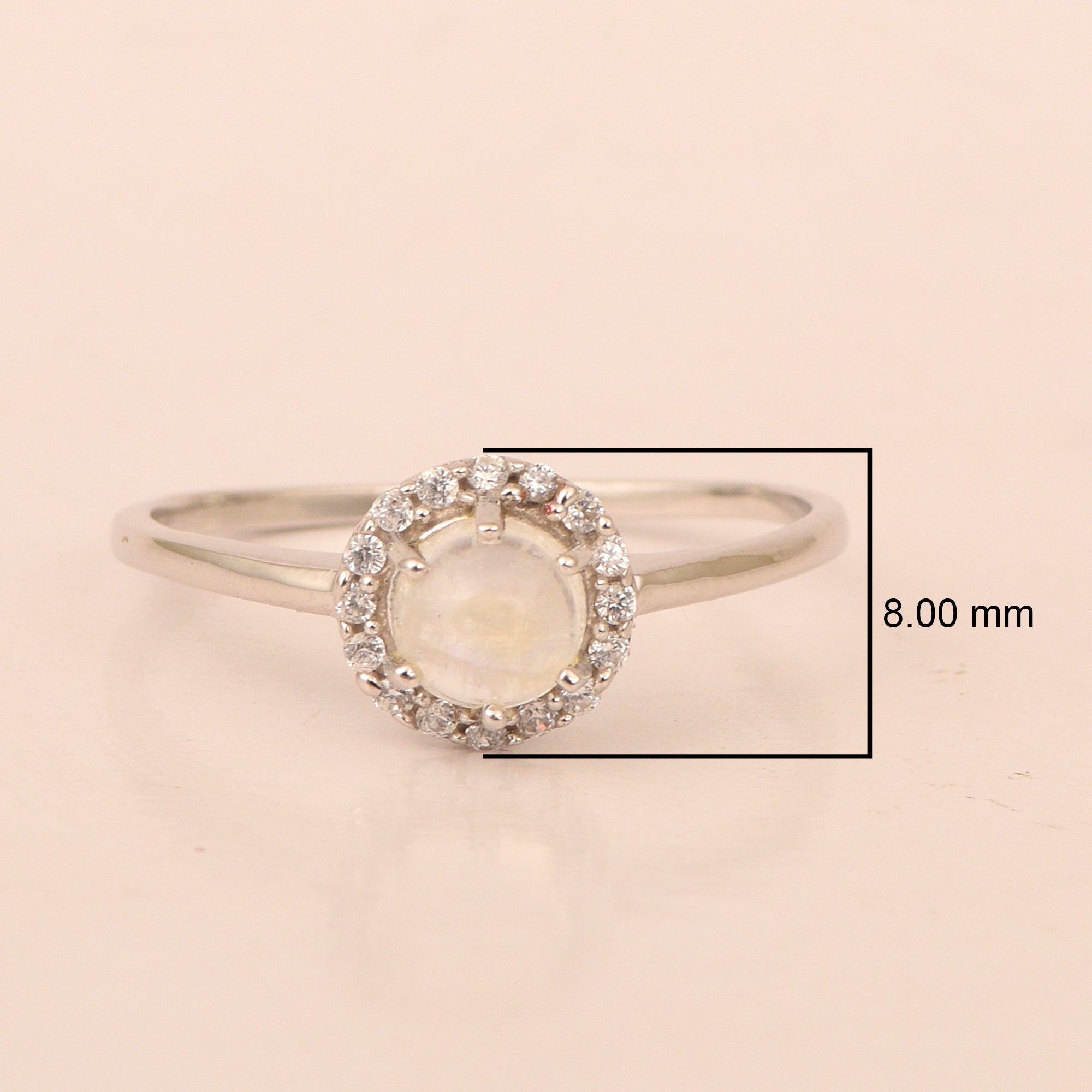 925 Sterling Silver Round 5MM Moonstone Solitaire Accents Ring - Kimaya INC