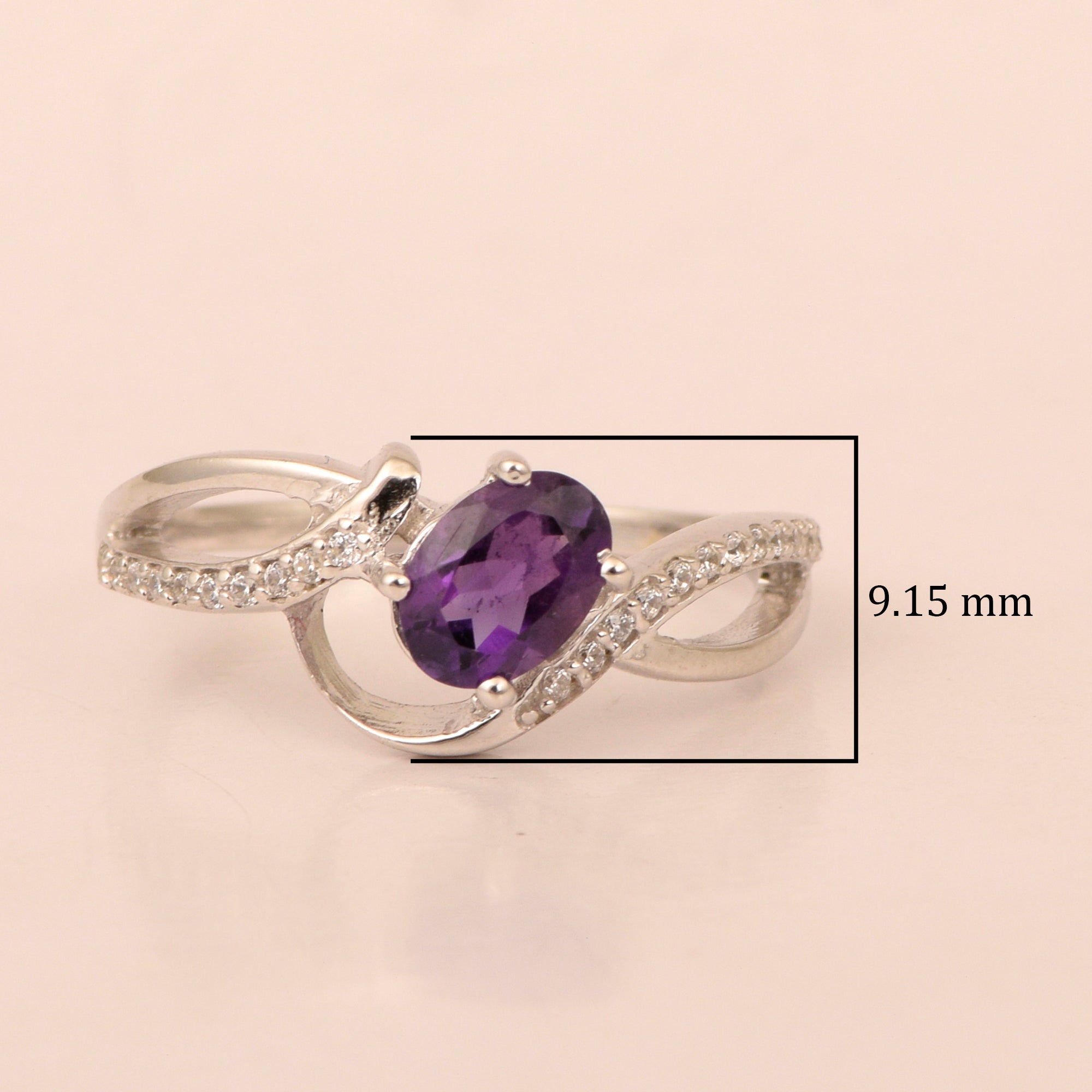 925 Sterling Silver Oval 7X5MM Amethyst Birthstone Rings - Kimaya INC