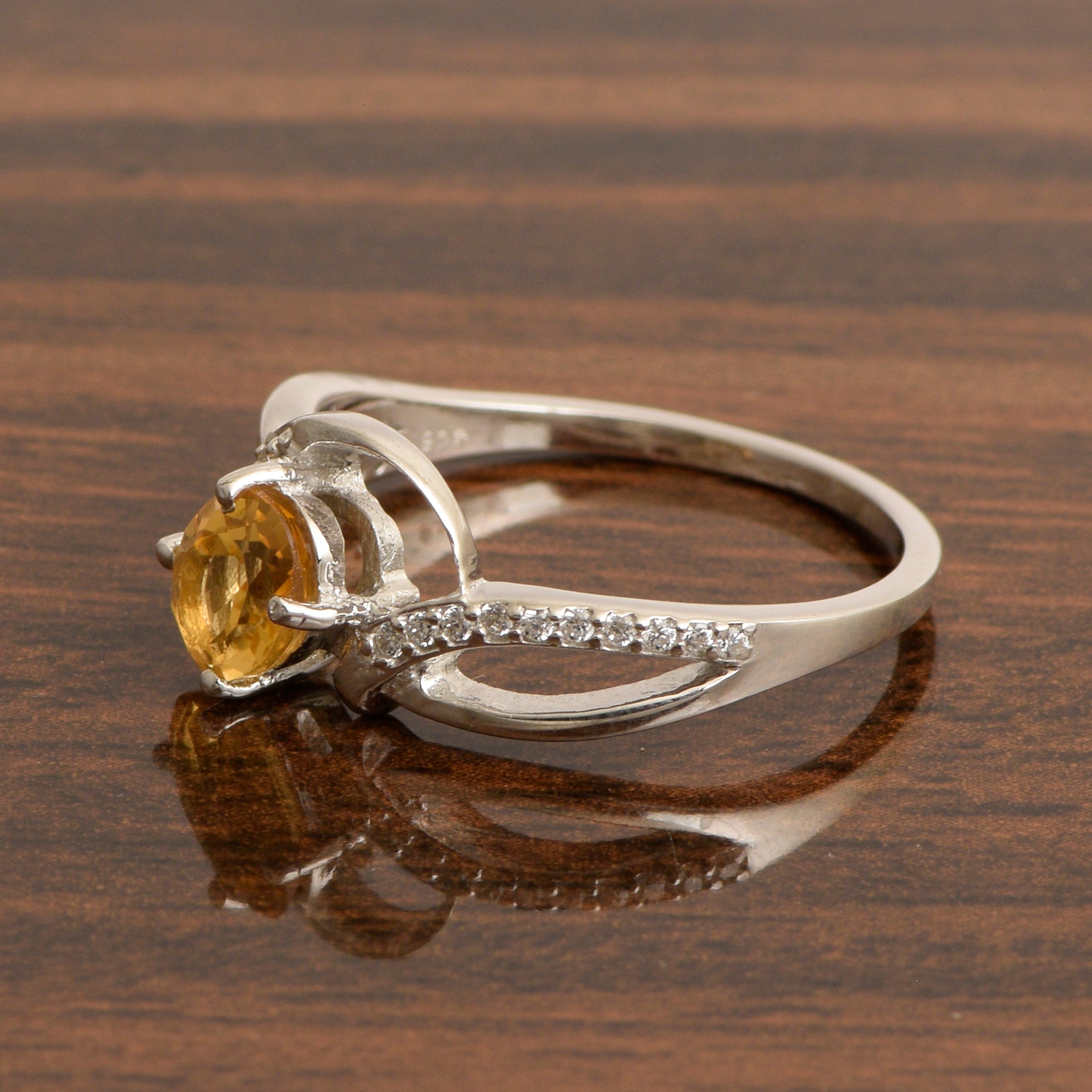 925 Sterling Silver Oval 7X5MM Citrine Birthstone Rings - Kimaya INC