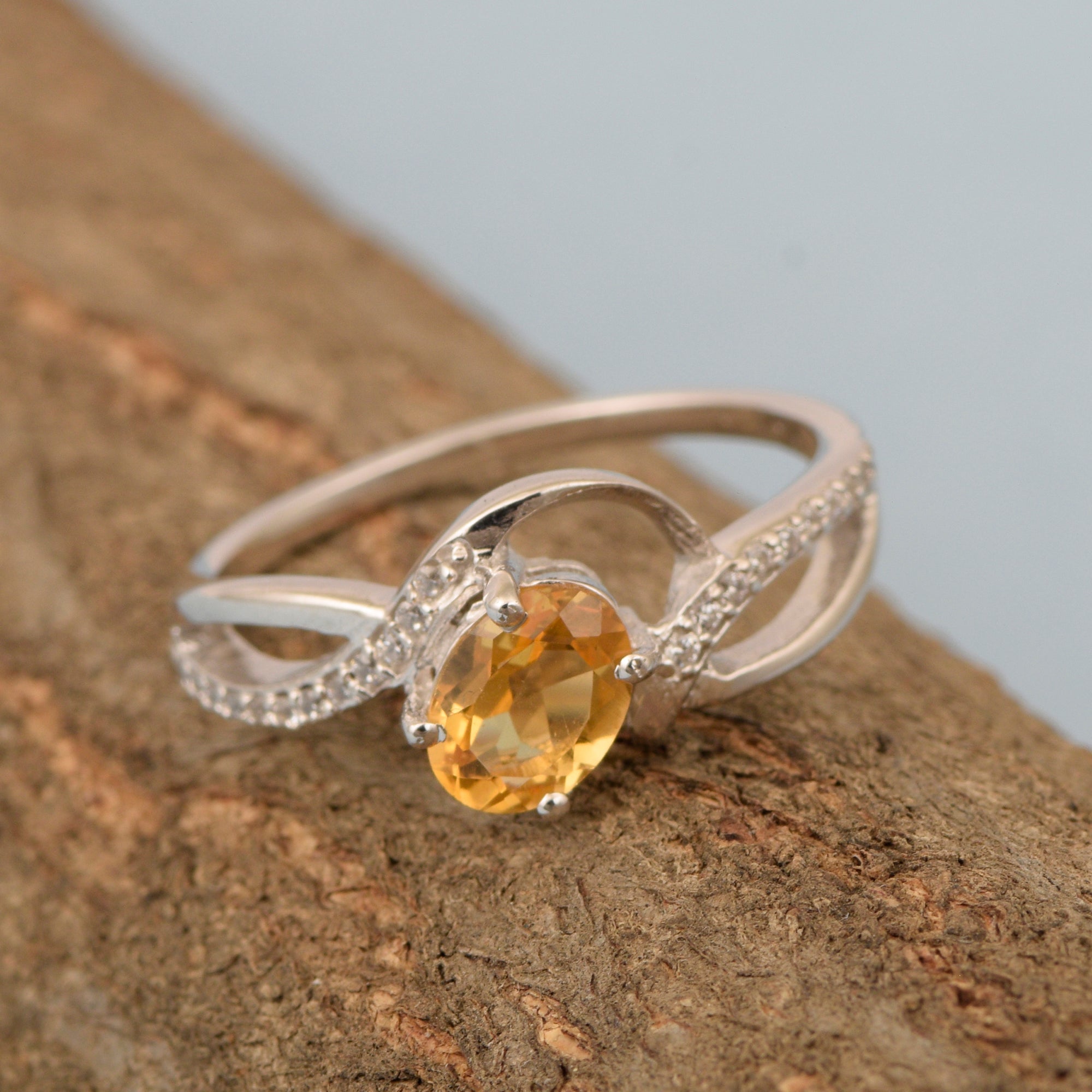 925 Sterling Silver Oval 7X5MM Citrine Birthstone Rings - Kimaya INC