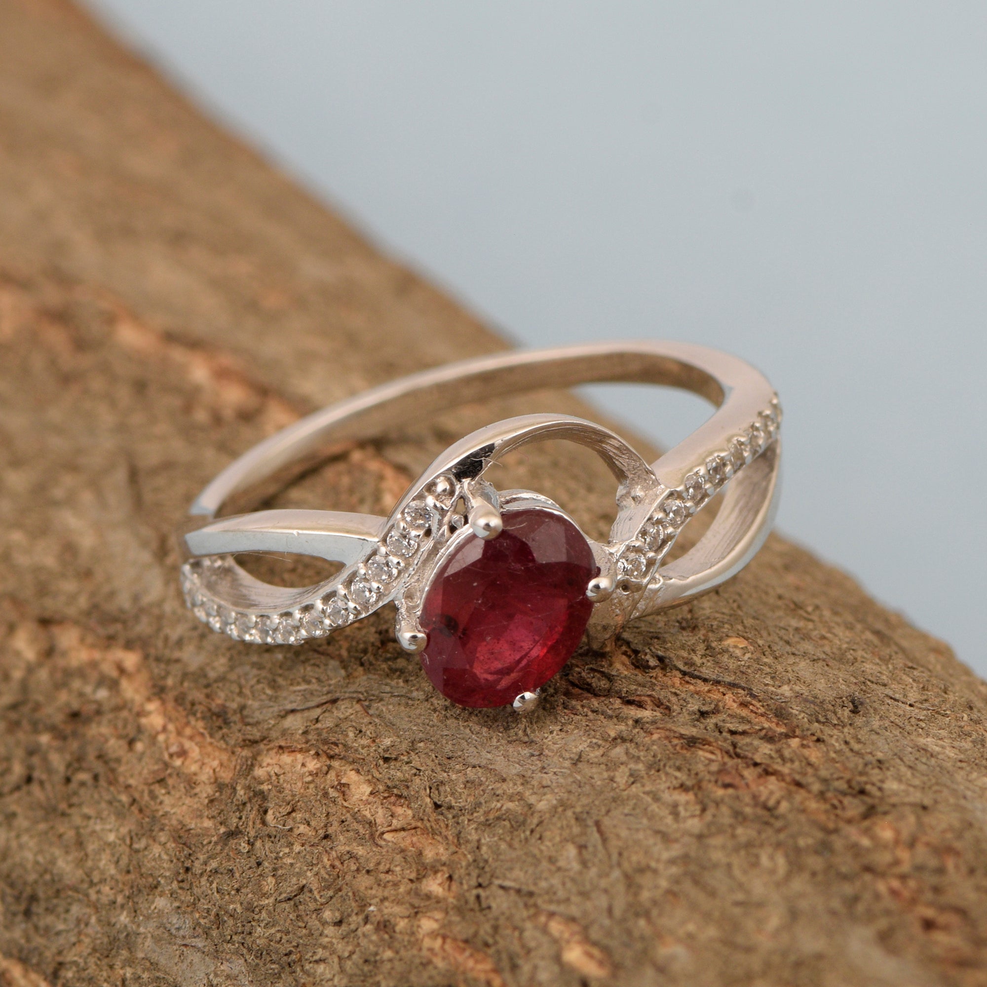 925 Sterling Silver Oval 7X5MM Ruby Birthstone Rings - Kimaya INC