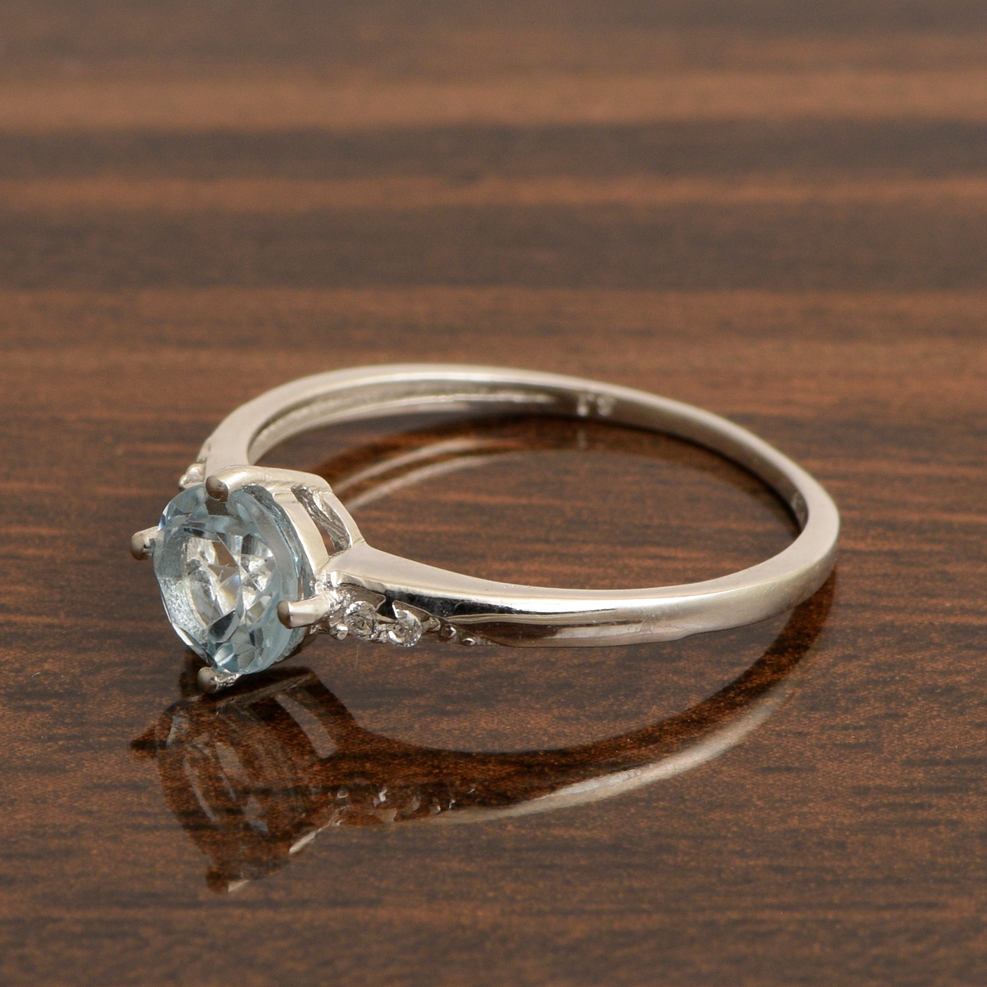 Solitaire Round Blue Topaz 925 Sterling Silver Women Engagement Ring - Kimaya INC