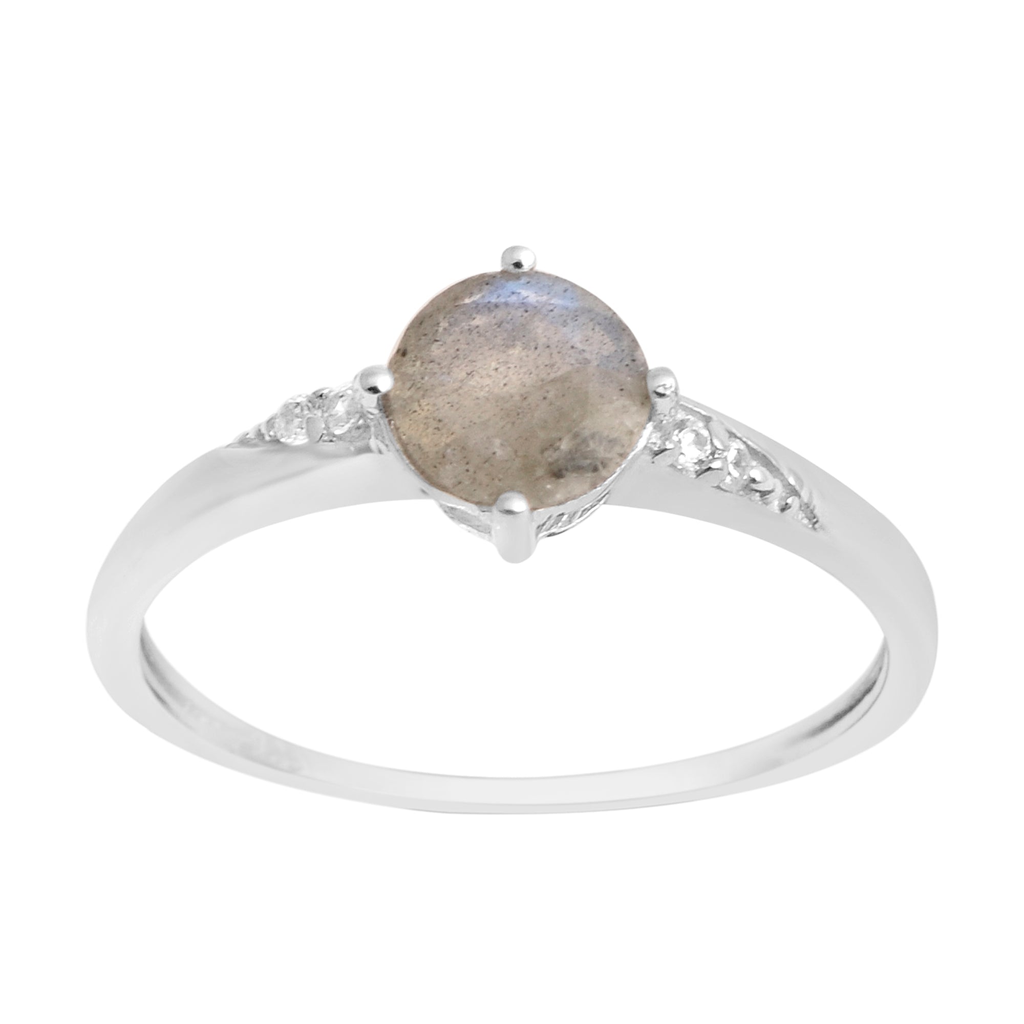 Solitaire Round Labradorite 925 Sterling Silver Women Engagement Ring - Kimaya INC