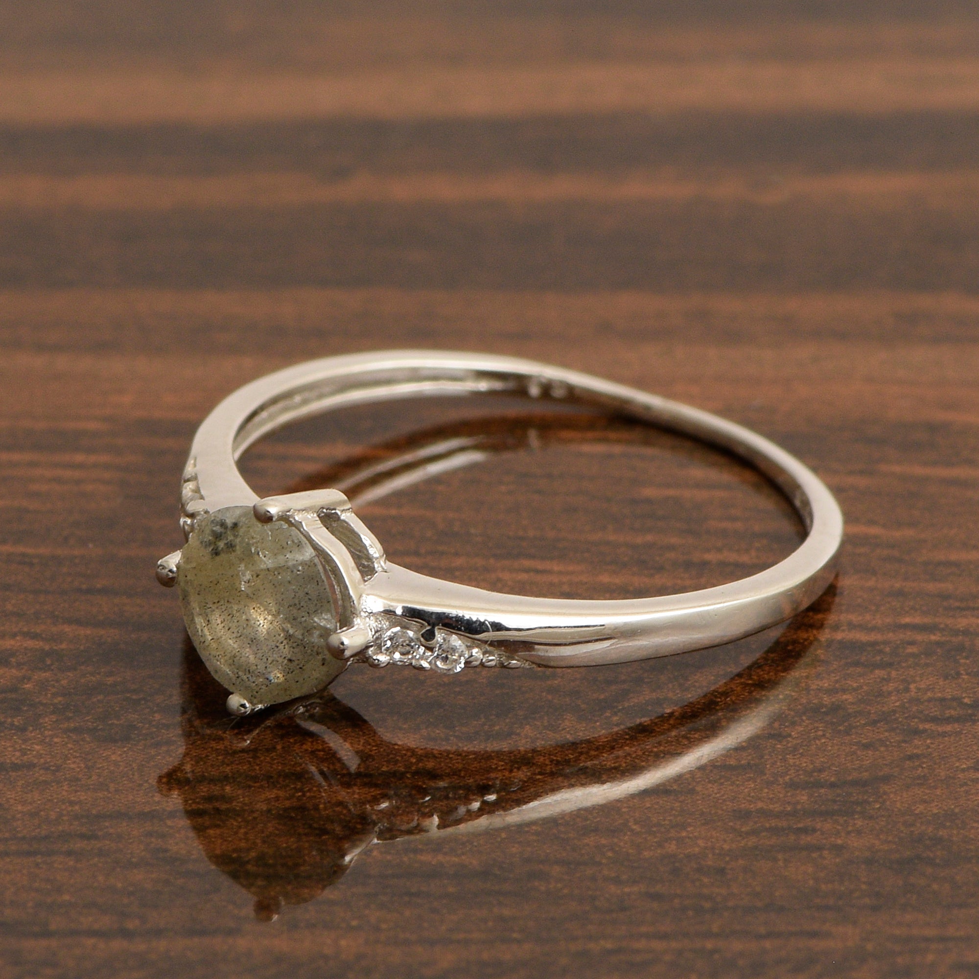 Solitaire Round Labradorite 925 Sterling Silver Women Engagement Ring - Kimaya INC