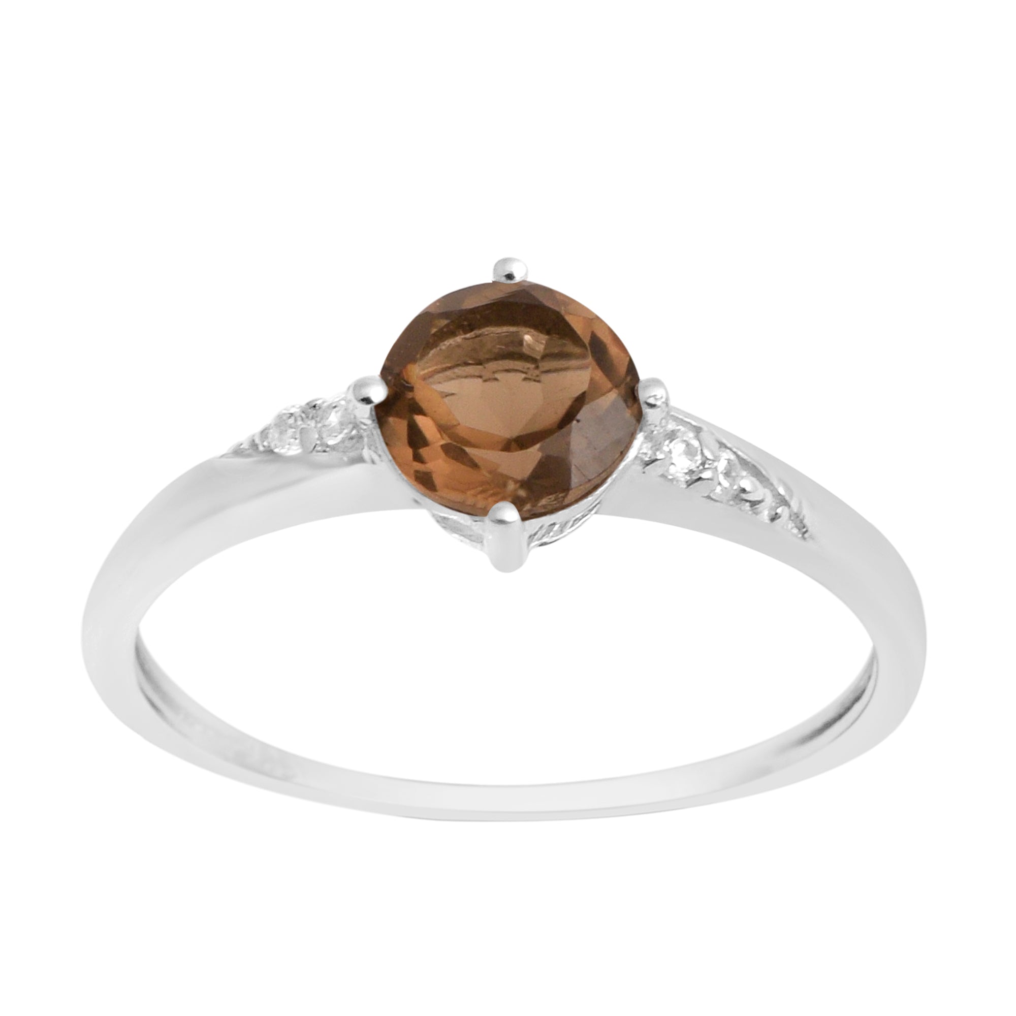 Solitaire Round Smoky Quartz 925 Sterling Silver Women Engagement Ring - Kimaya INC