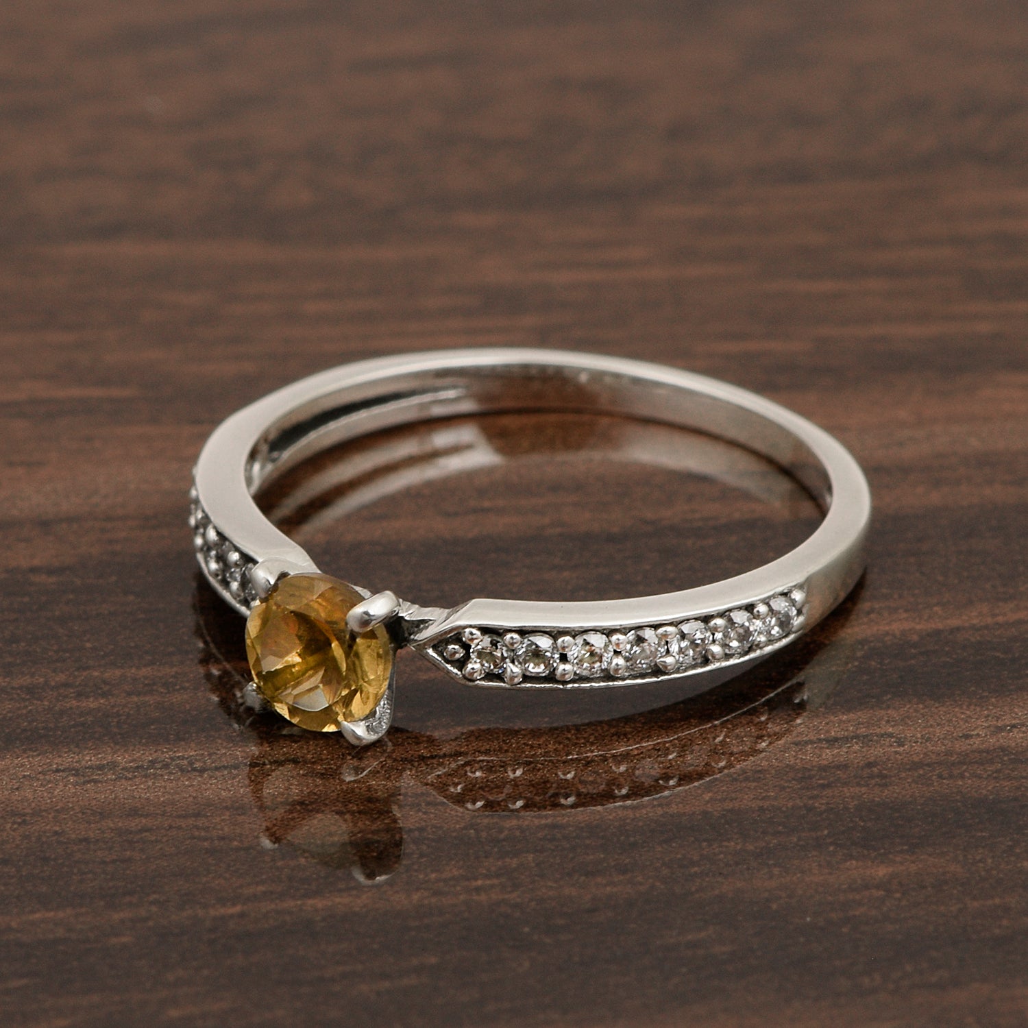 0.50 Ctw Round Cut Citrine Solitaire Accent 925 Sterling Silver Wedding Ring - Kimaya INC
