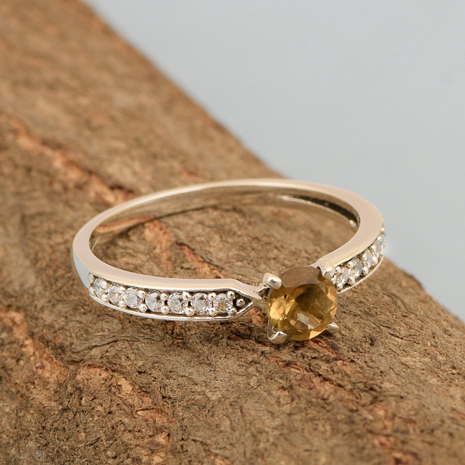 0.50 Ctw Round Cut Citrine Solitaire Accent 925 Sterling Silver Wedding Ring - Kimaya INC