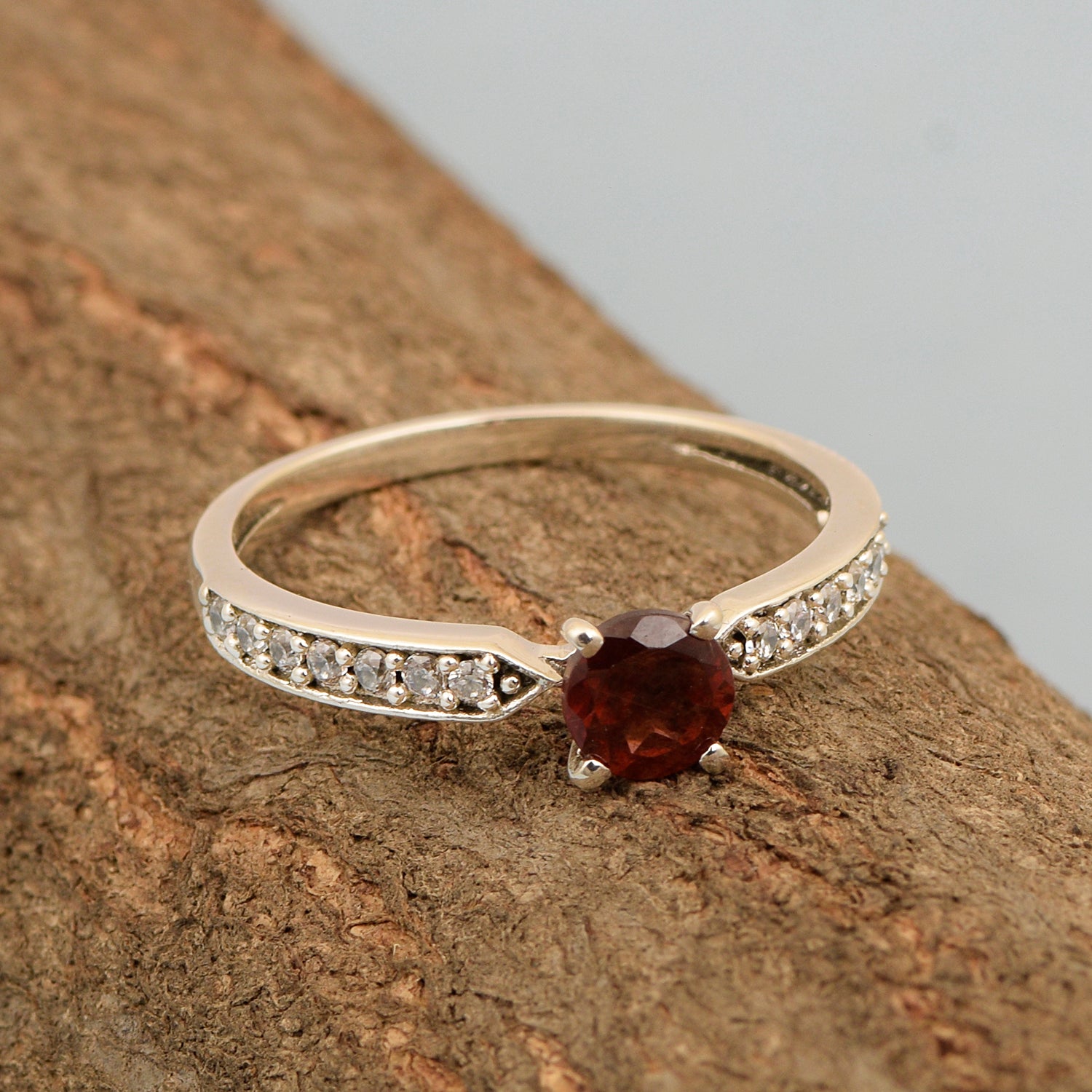 0.50 Ctw Round Cut Garnet Solitaire Accent 925 Sterling Silver Wedding Ring - Kimaya INC