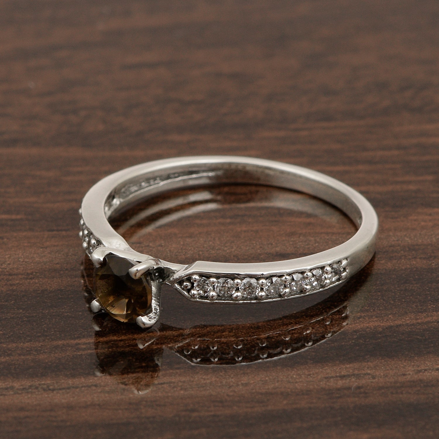 0.50 Ctw Round Cut Smoky Quartz Solitaire Accent 925 Sterling Silver Wedding Ring - Kimaya INC