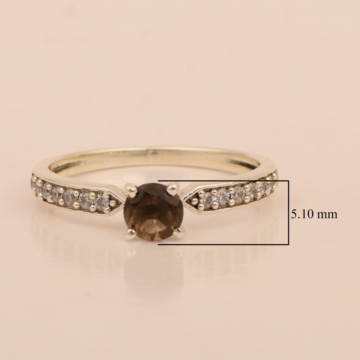 0.50 Ctw Round Cut Smoky Quartz Solitaire Accent 925 Sterling Silver Wedding Ring - Kimaya INC