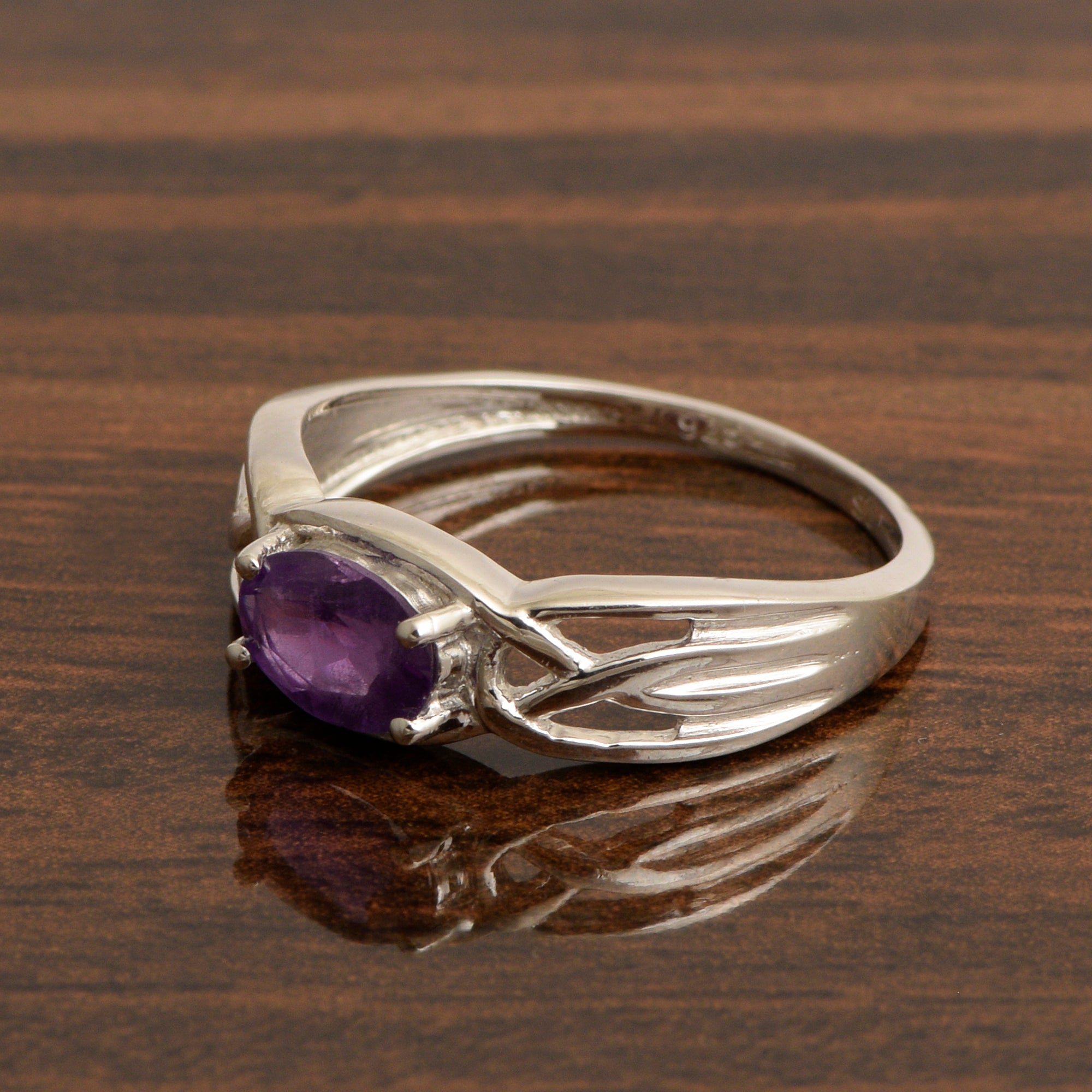 925 Sterling Silver Oval-Cut Amethyst Bridal Wedding Ring - Kimaya INC