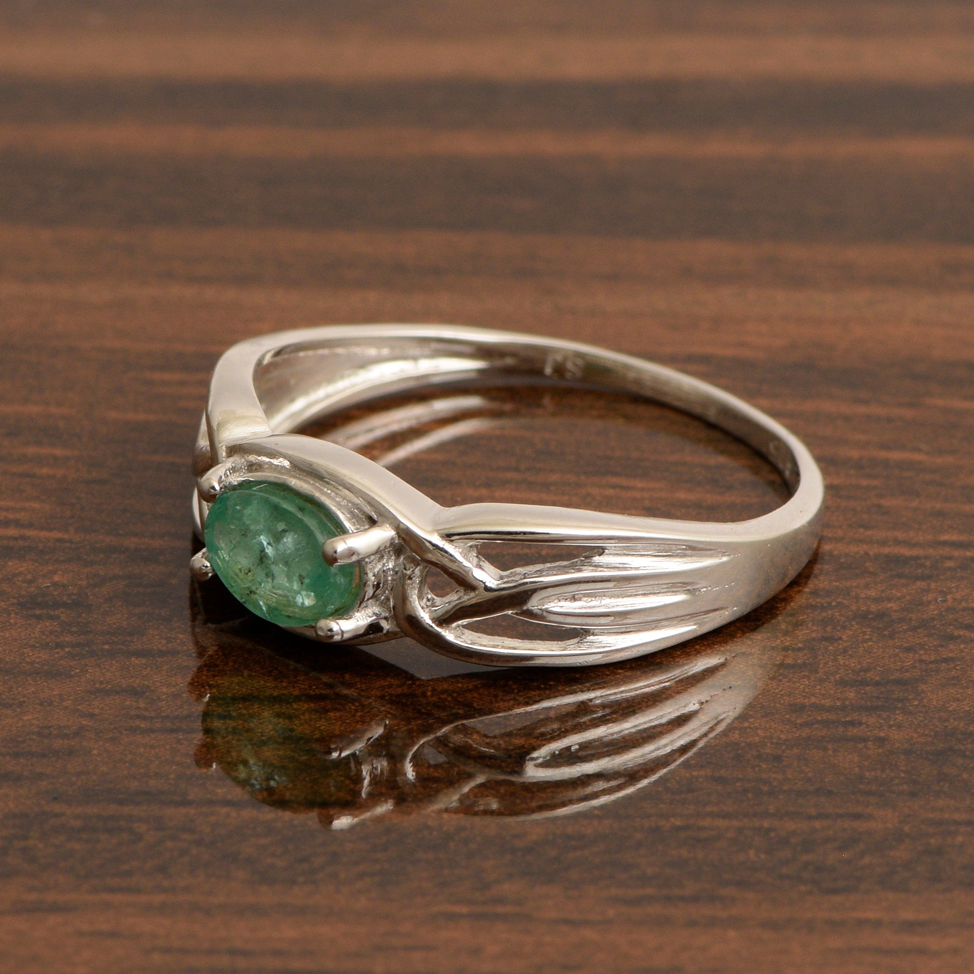 925 Sterling Silver Oval-Cut Emerald Bridal Wedding Ring - Kimaya INC