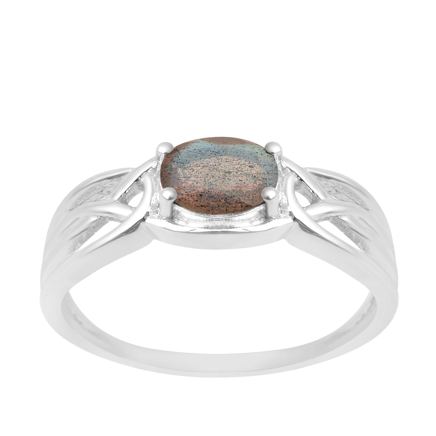 925 Sterling Silver Oval-Cut Labradorite Bridal Wedding Ring - Kimaya INC