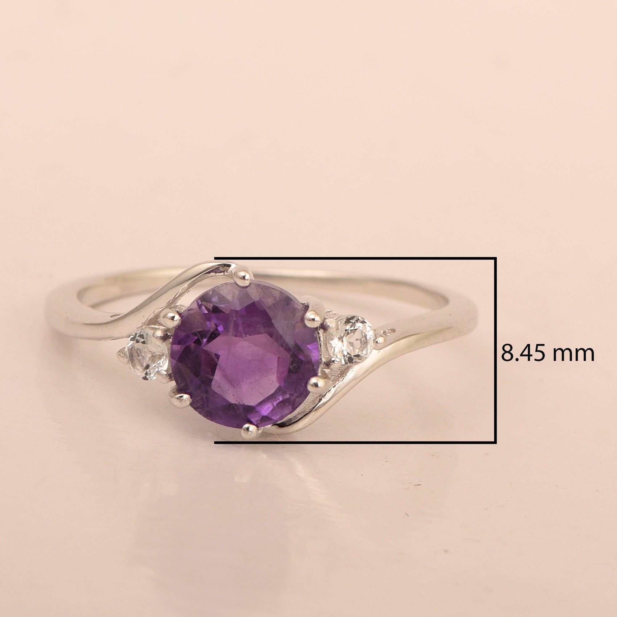 Sterling Silver Timeless Amethyst Round 7 MM Women Engagement Ring - Kimaya INC