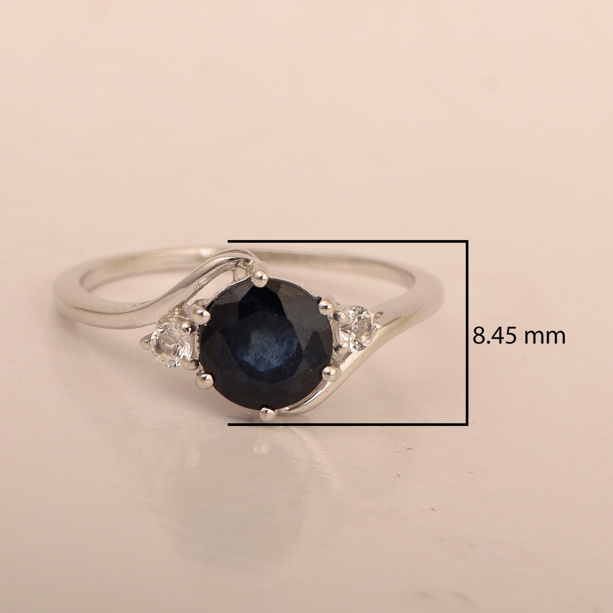 Sterling Silver Timeless Blue Sapphire Round 7 MM Women Engagement Ring - Kimaya INC