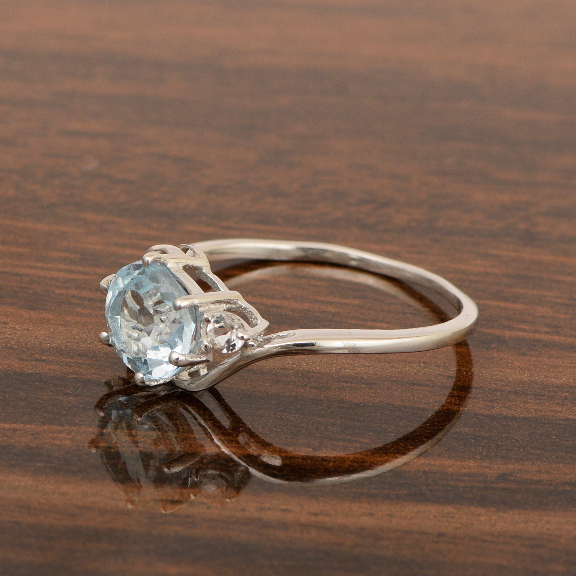 Sterling Silver Timeless Blue Topaz Round 7 MM Women Engagement Ring - Kimaya INC