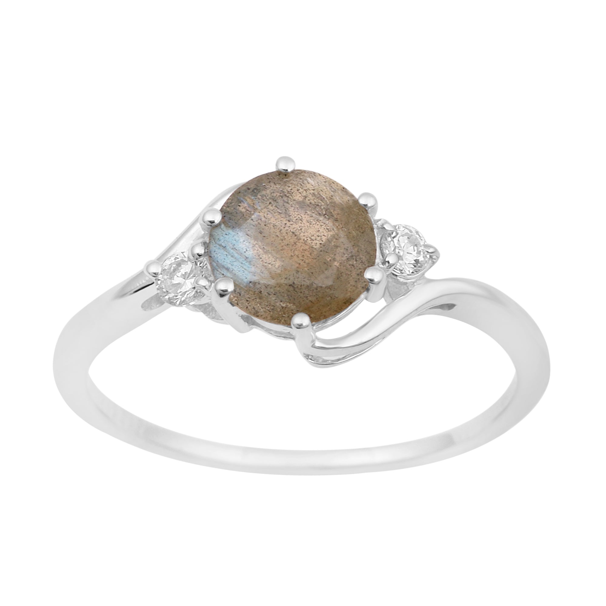 Sterling Silver Timeless Labradorite Round 7 MM Women Engagement Ring - Kimaya INC