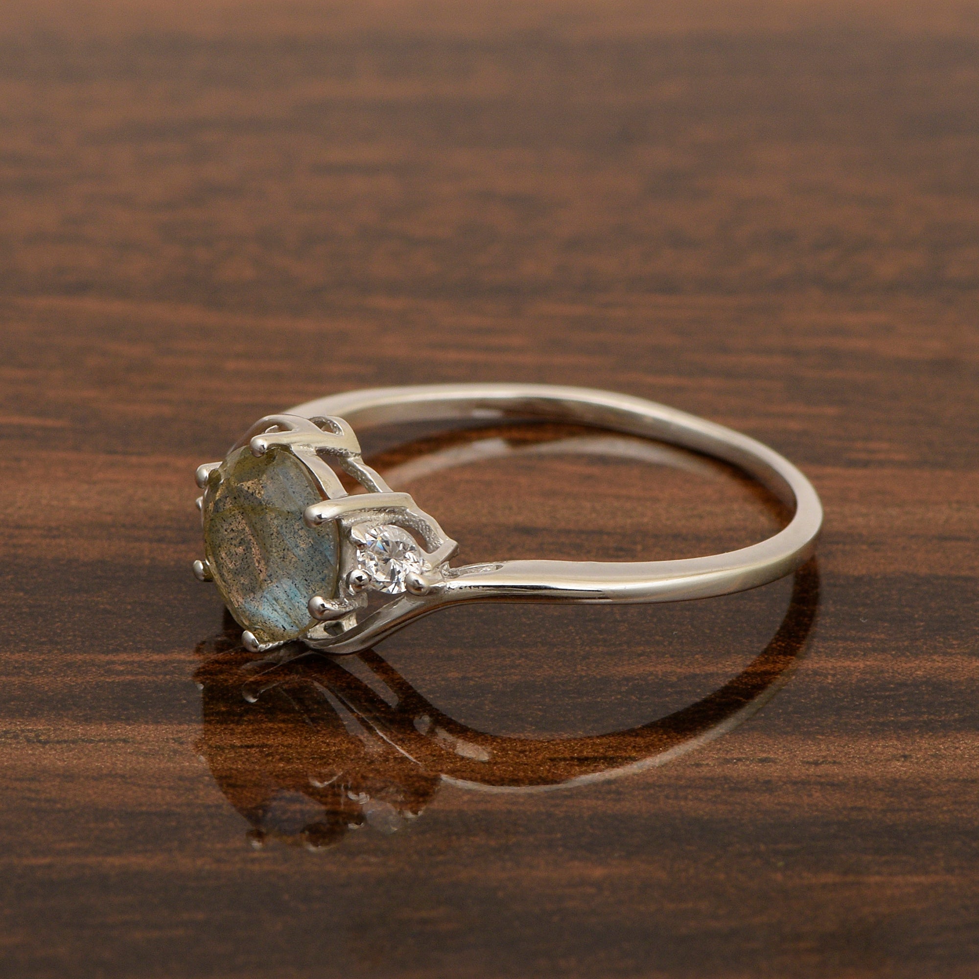 Sterling Silver Timeless Labradorite Round 7 MM Women Engagement Ring - Kimaya INC