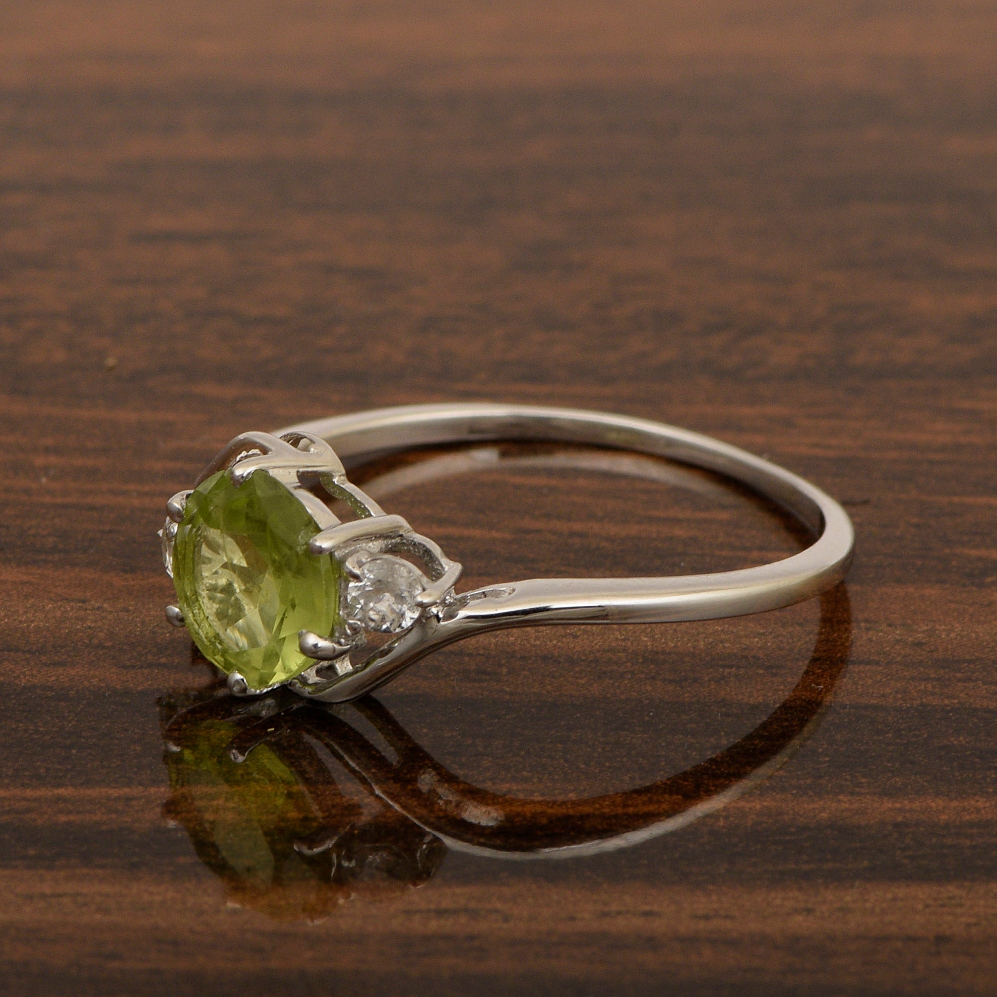 Sterling Silver Timeless Peridot Round 7 MM Women Engagement Ring - Kimaya INC