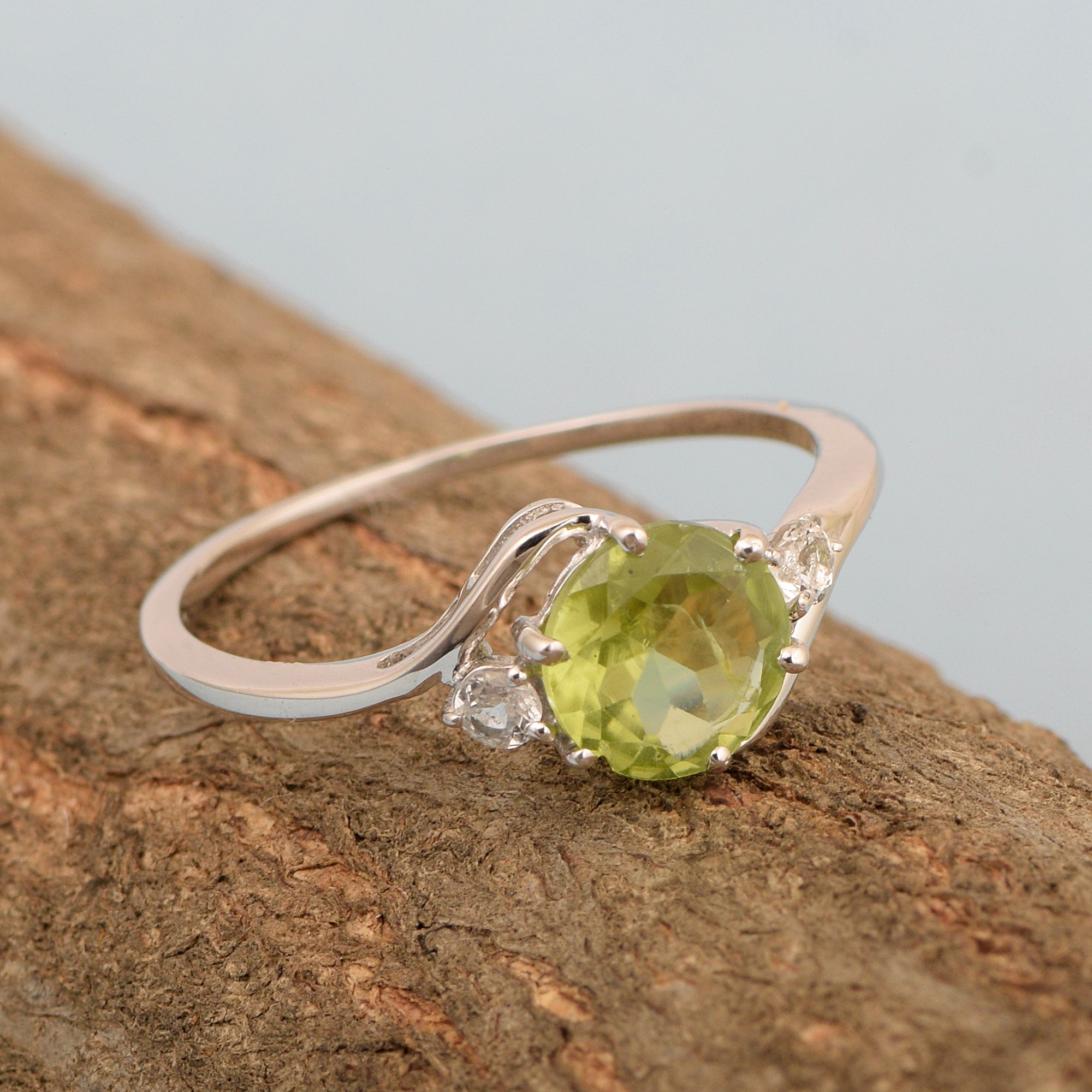 Sterling Silver Timeless Peridot Round 7 MM Women Engagement Ring - Kimaya INC