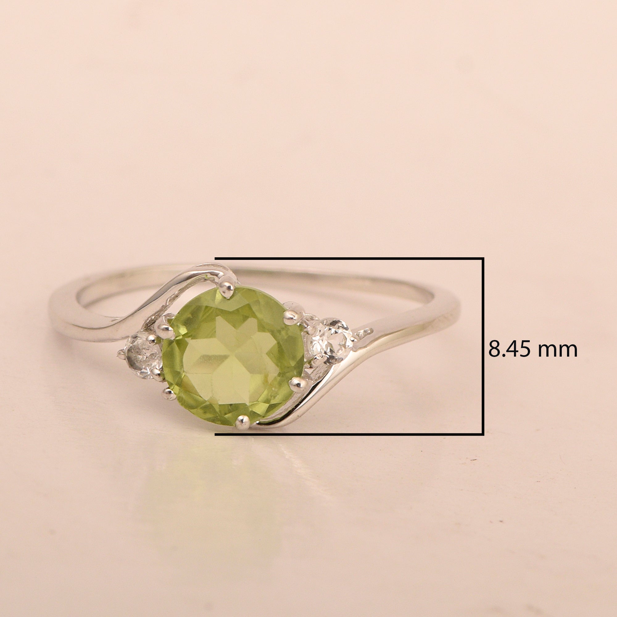 Sterling Silver Timeless Peridot Round 7 MM Women Engagement Ring - Kimaya INC