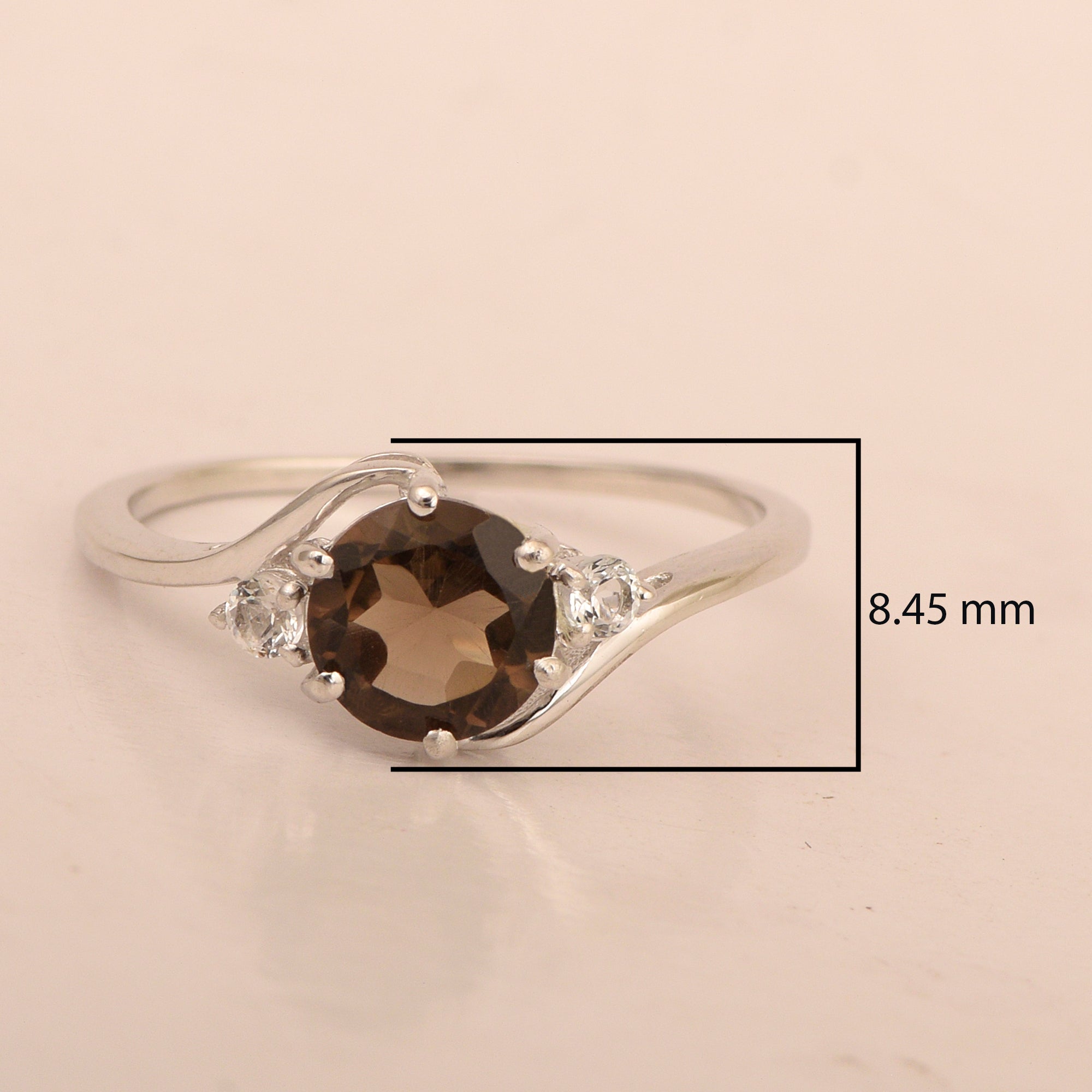 Sterling Silver Timeless Smoky Quartz Round 7 MM Women Engagement Ring - Kimaya INC