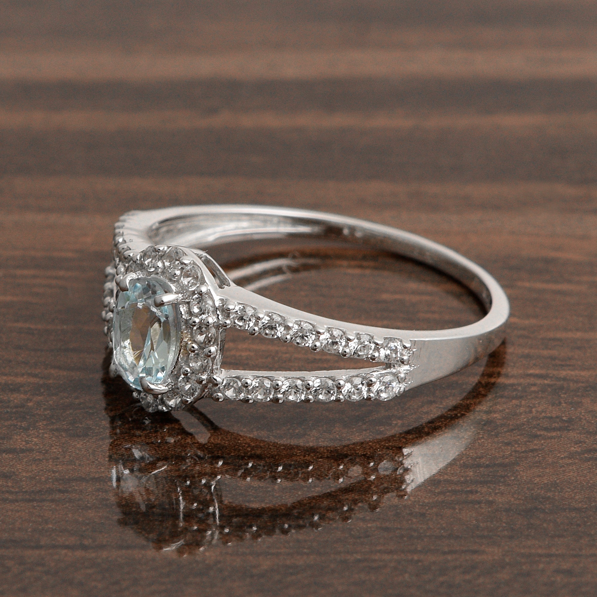 925 Sterling Silver Oval 0.50 Ctw Blue Topaz Women Engagement Ring - Kimaya INC