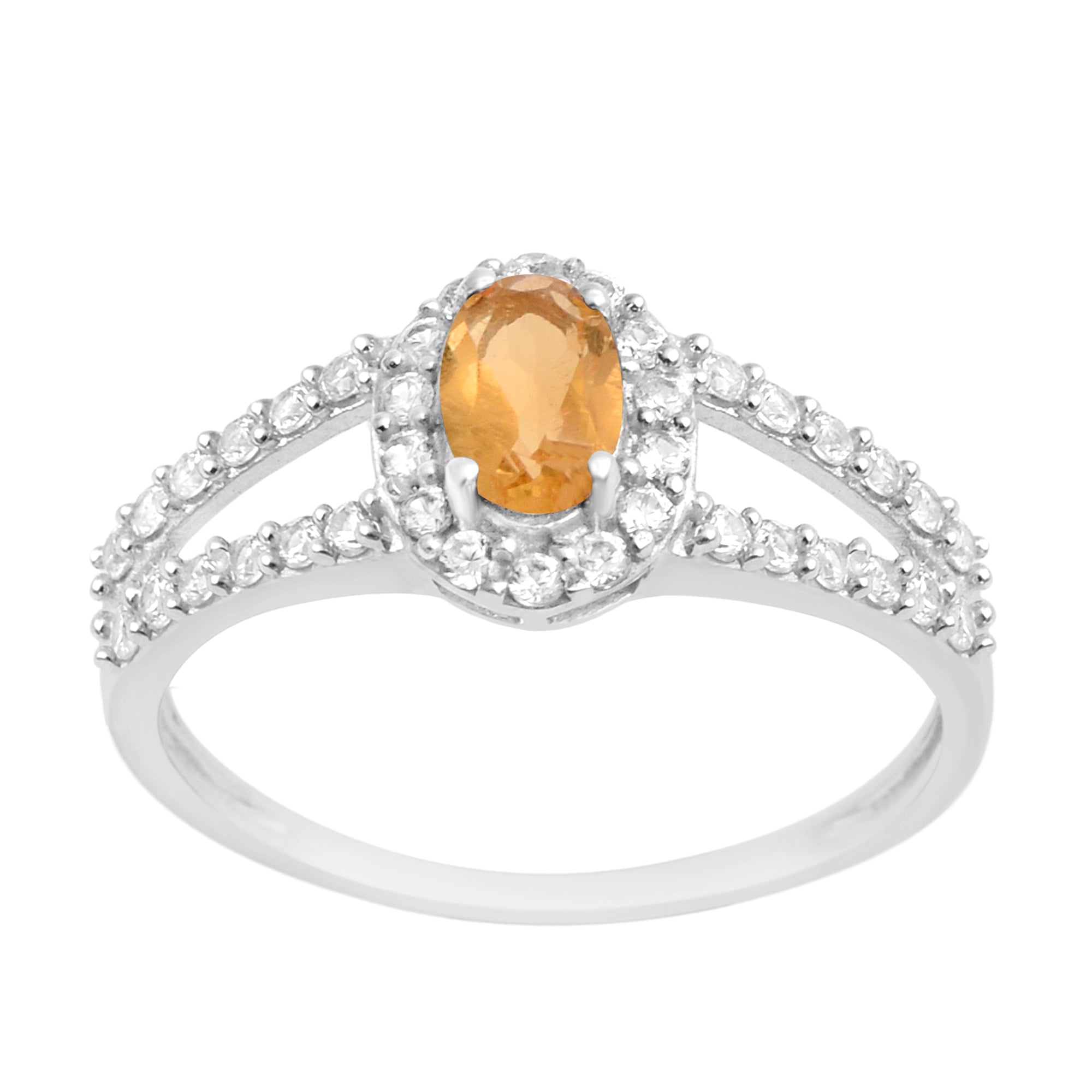 925 Sterling Silver Oval 0.50 Ctw Citrine Women Engagement Ring - Kimaya INC